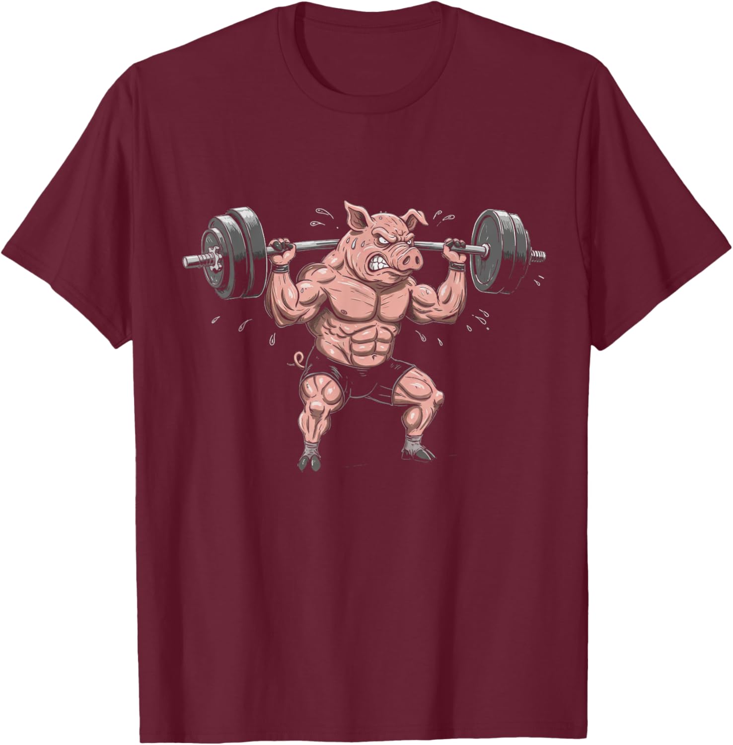 Funny Muscular Pig Lifting Barbell Gym T-Shirt for Workout Lovers - 1