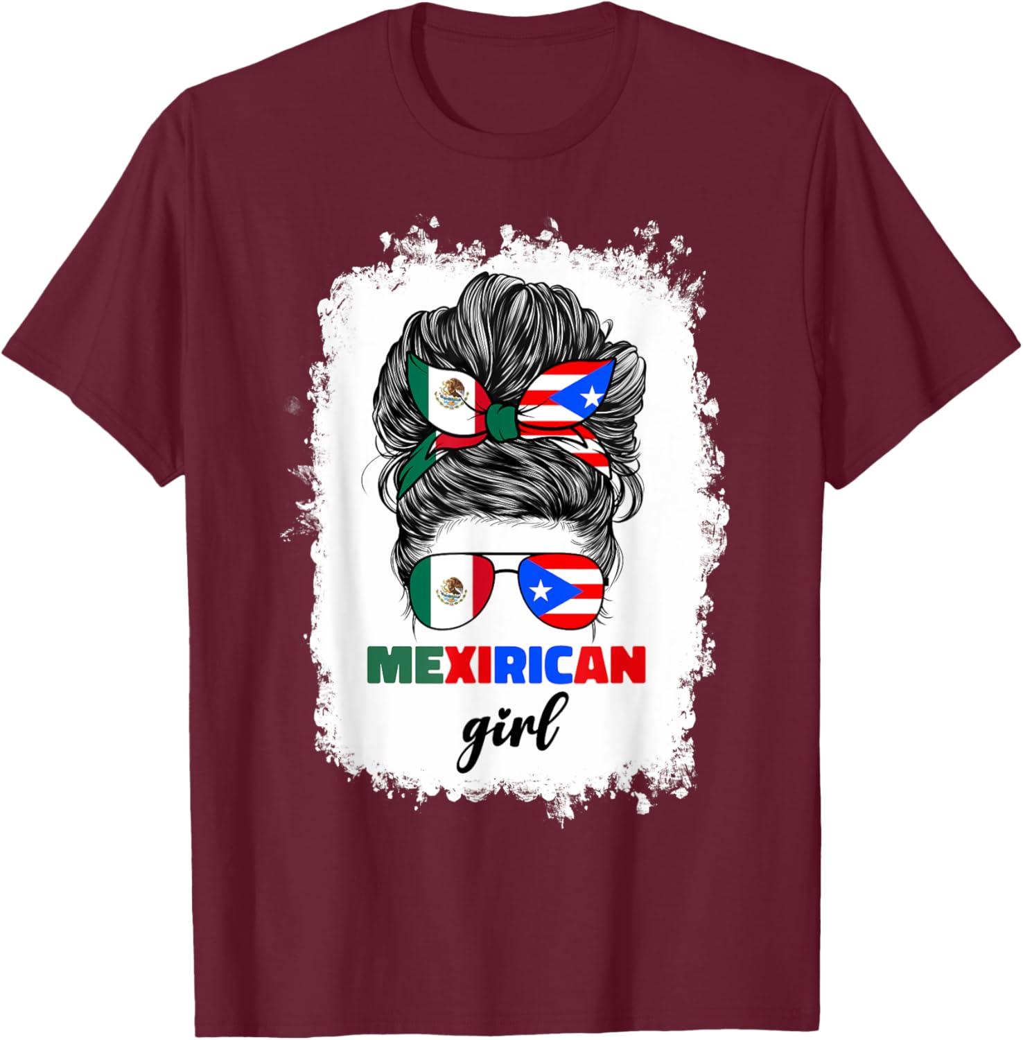 Mexirican Girl Mix T-Shirt Half Mexican Puerto Rican Flag Design - 1