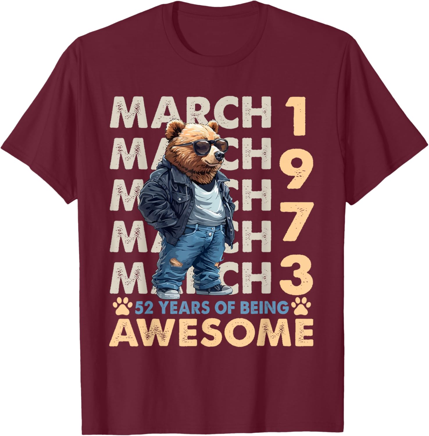 52nd Birthday Bear Legends March 1973 T-Shirt for Men Gift Idea - 1