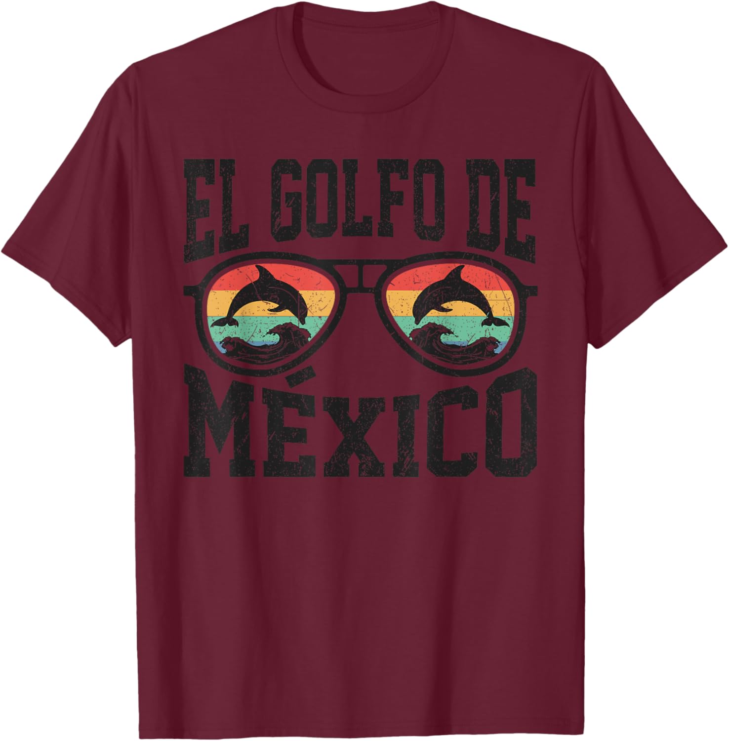 El Golfo De Mexico Dolphin Beach T-Shirt Retro Vintage Sunglasses Style - 3