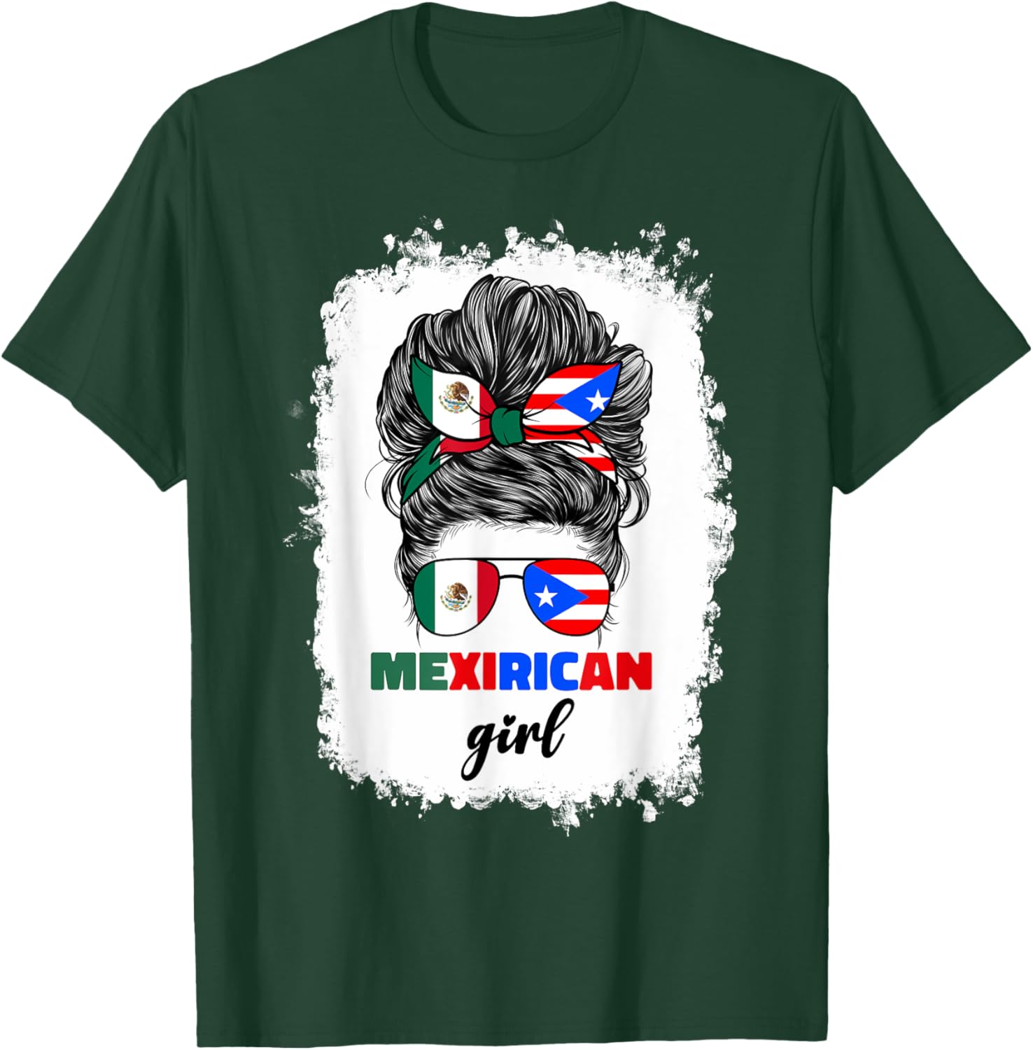 Mexirican Girl Mix T-Shirt Half Mexican Puerto Rican Flag Design - 2