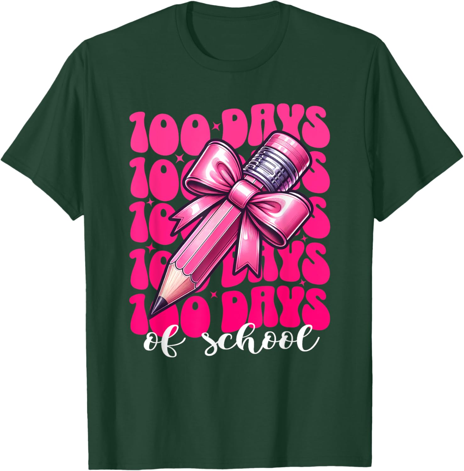 100th Day of School Girls Coquette Bow T-Shirt for Fun Celebration - 1