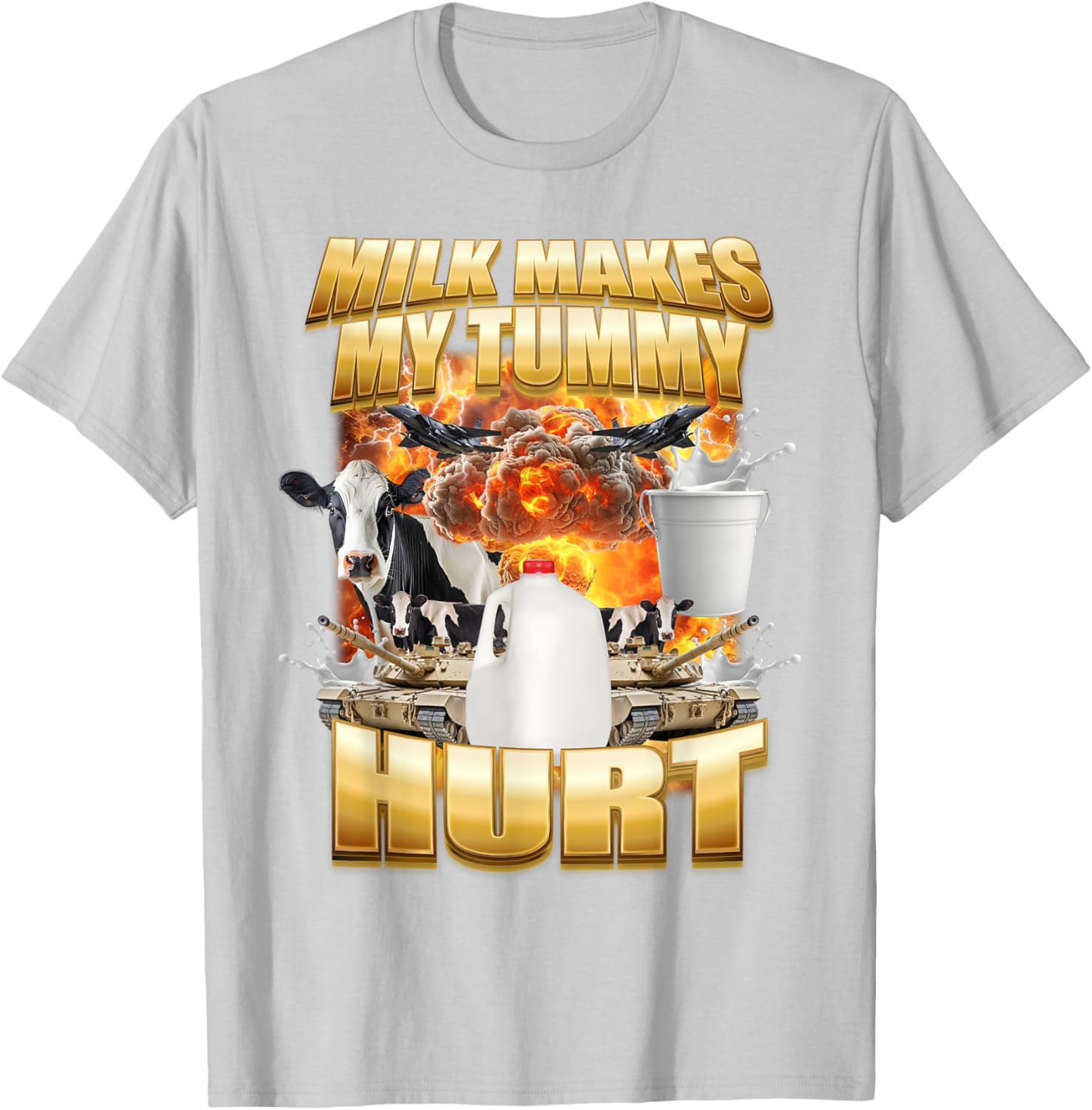 Funny Cow Meme T-Shirt for Milk Lovers - Tummy Hurt Humor Shirt - 1