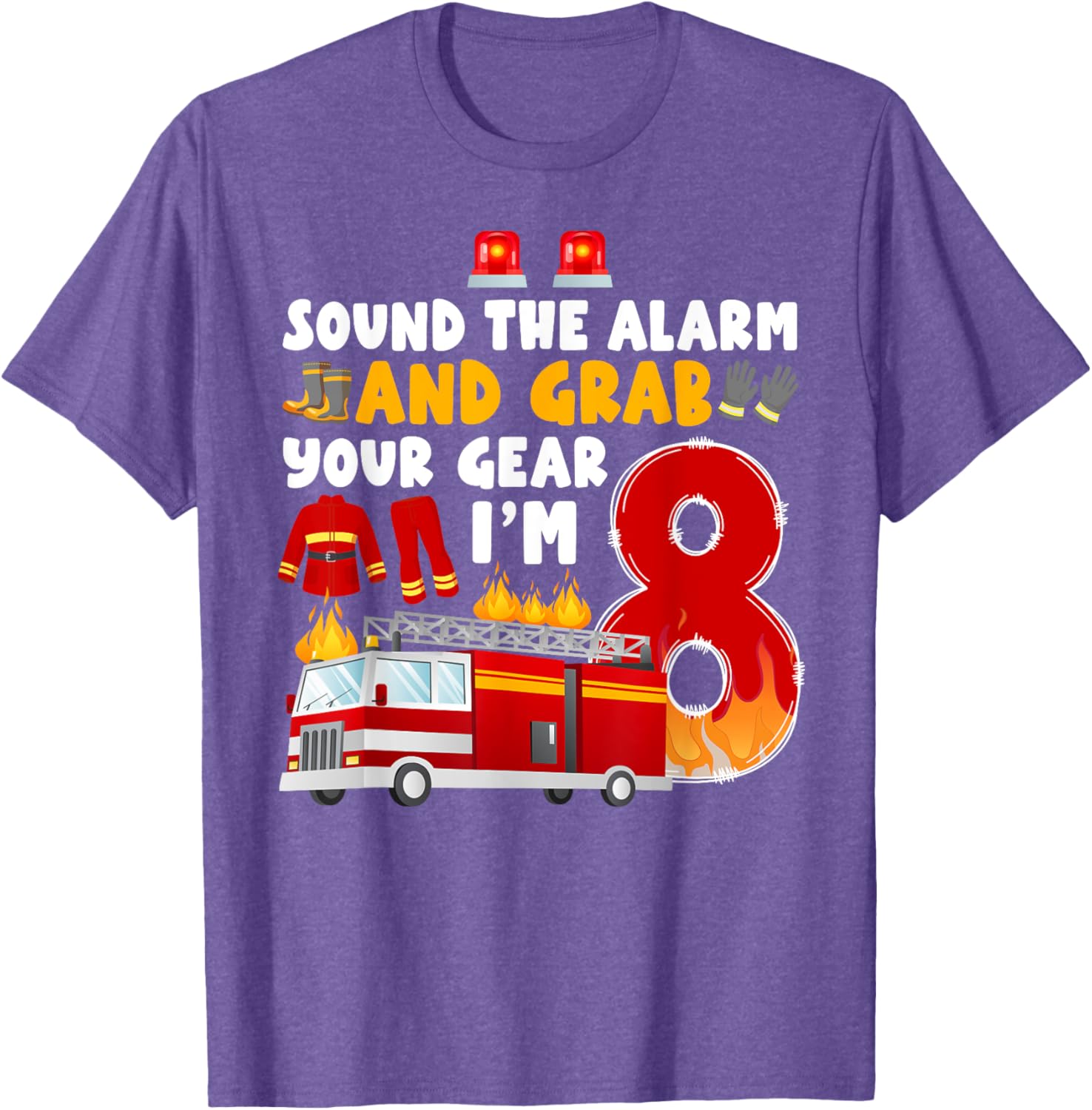 8th Birthday Firefighter T-Shirt for Boys Cute Fireman Graphic Tee - 2