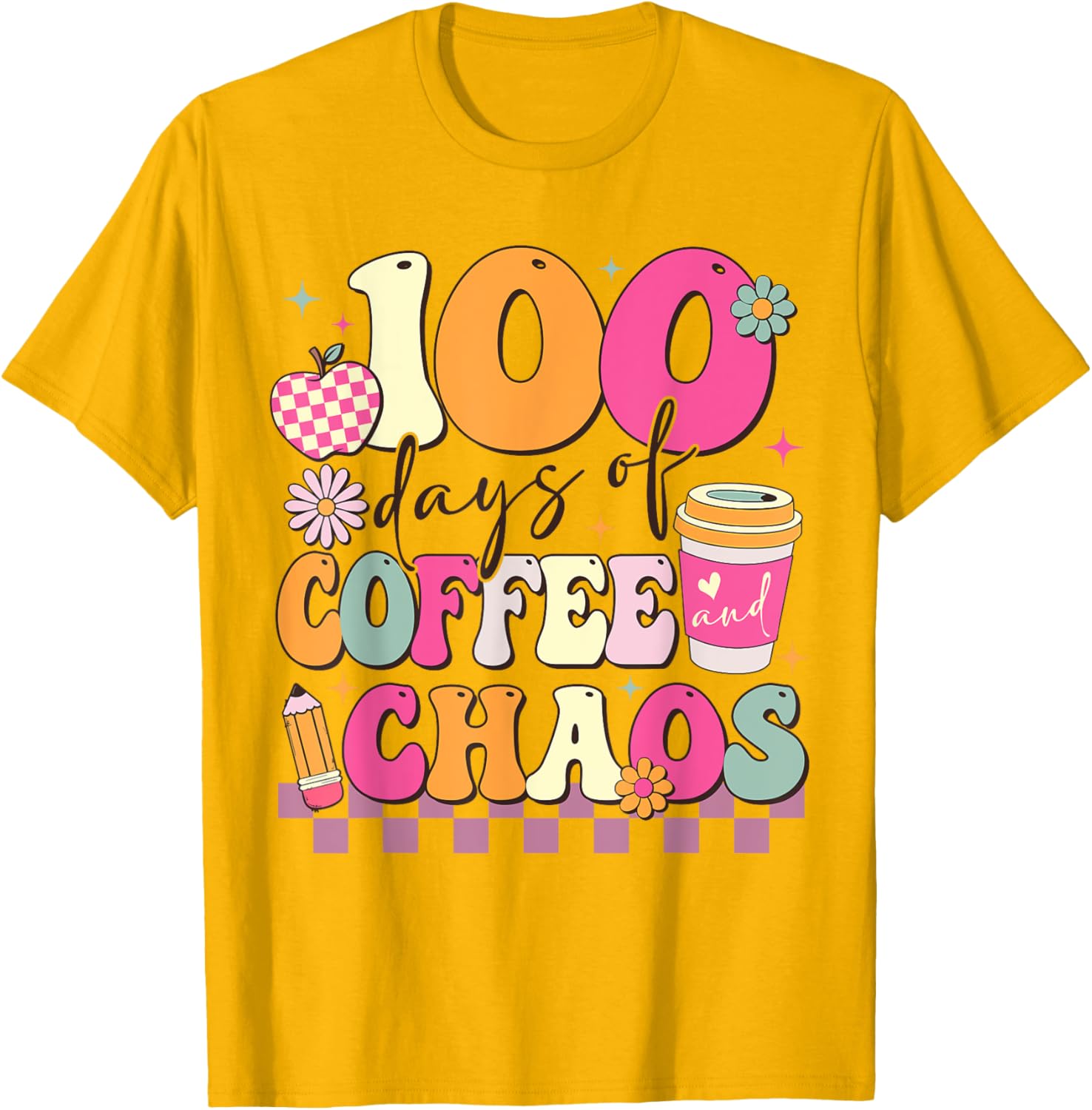 100 Days of Coffee and Chaos 100th Day School T-Shirt for Kids - 1