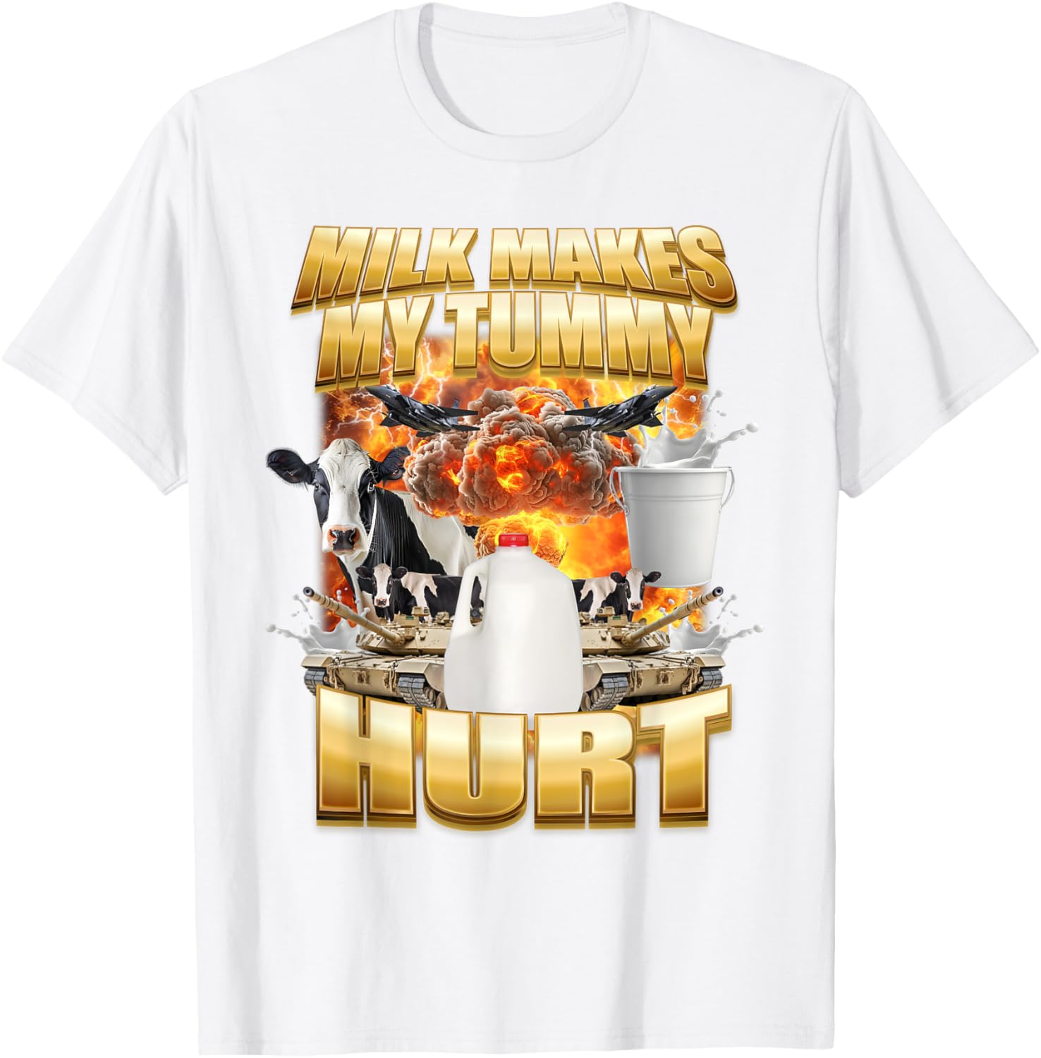 Funny Cow Meme T-Shirt for Milk Lovers - Tummy Hurt Humor Shirt - 14
