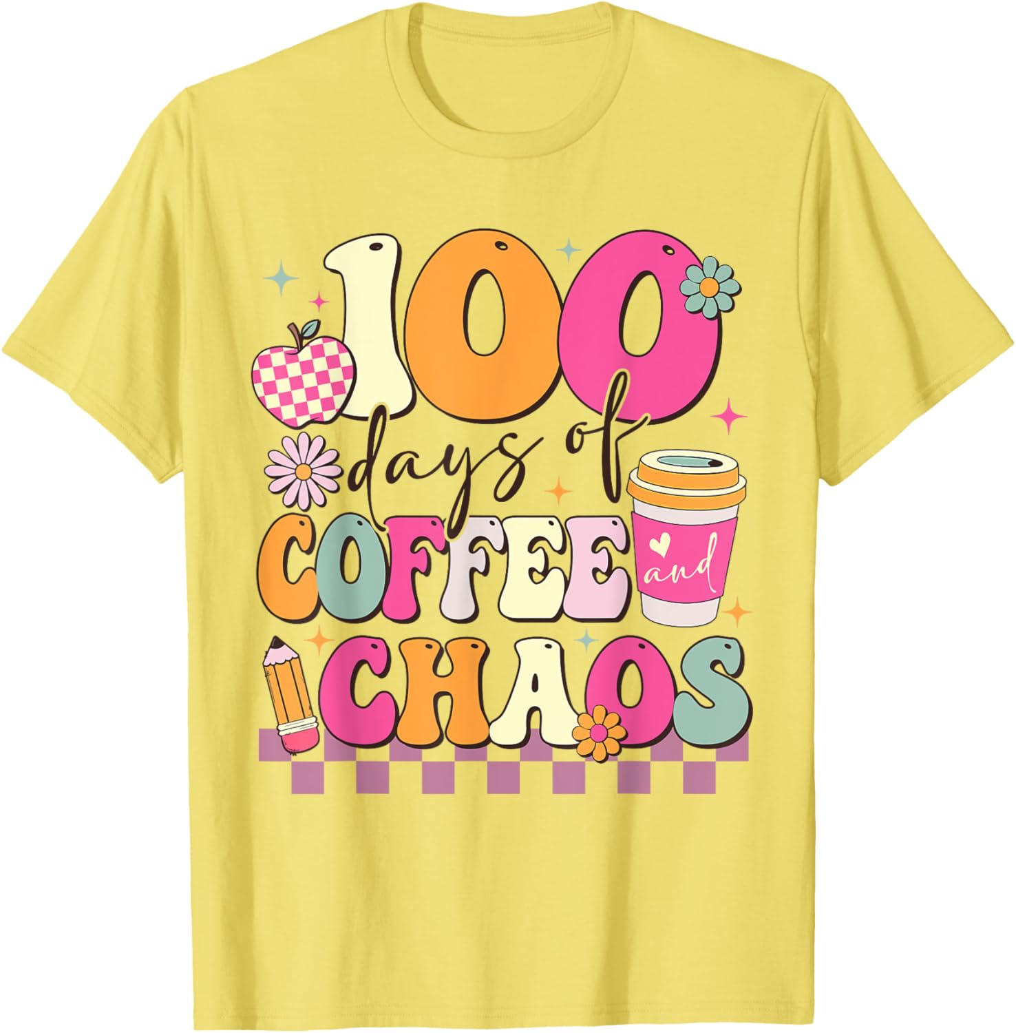 100 Days of Coffee and Chaos 100th Day School T-Shirt for Kids - 3