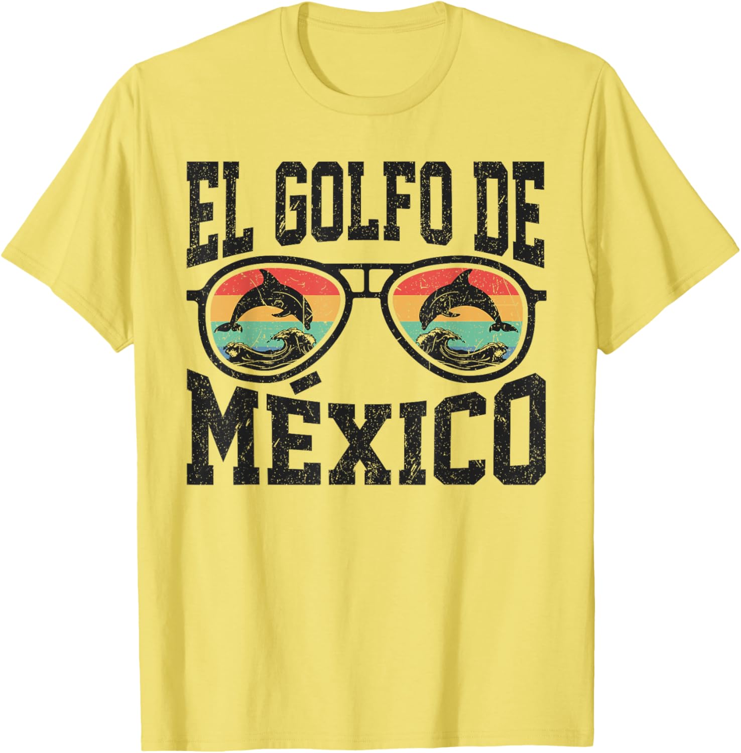 El Golfo De Mexico Dolphin Beach T-Shirt Retro Vintage Sunglasses Style - 1