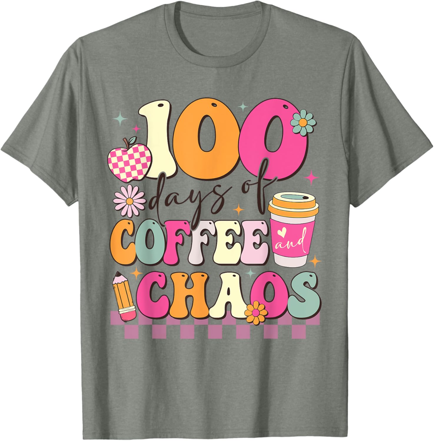 100 Days of Coffee and Chaos 100th Day School T-Shirt for Kids - 4