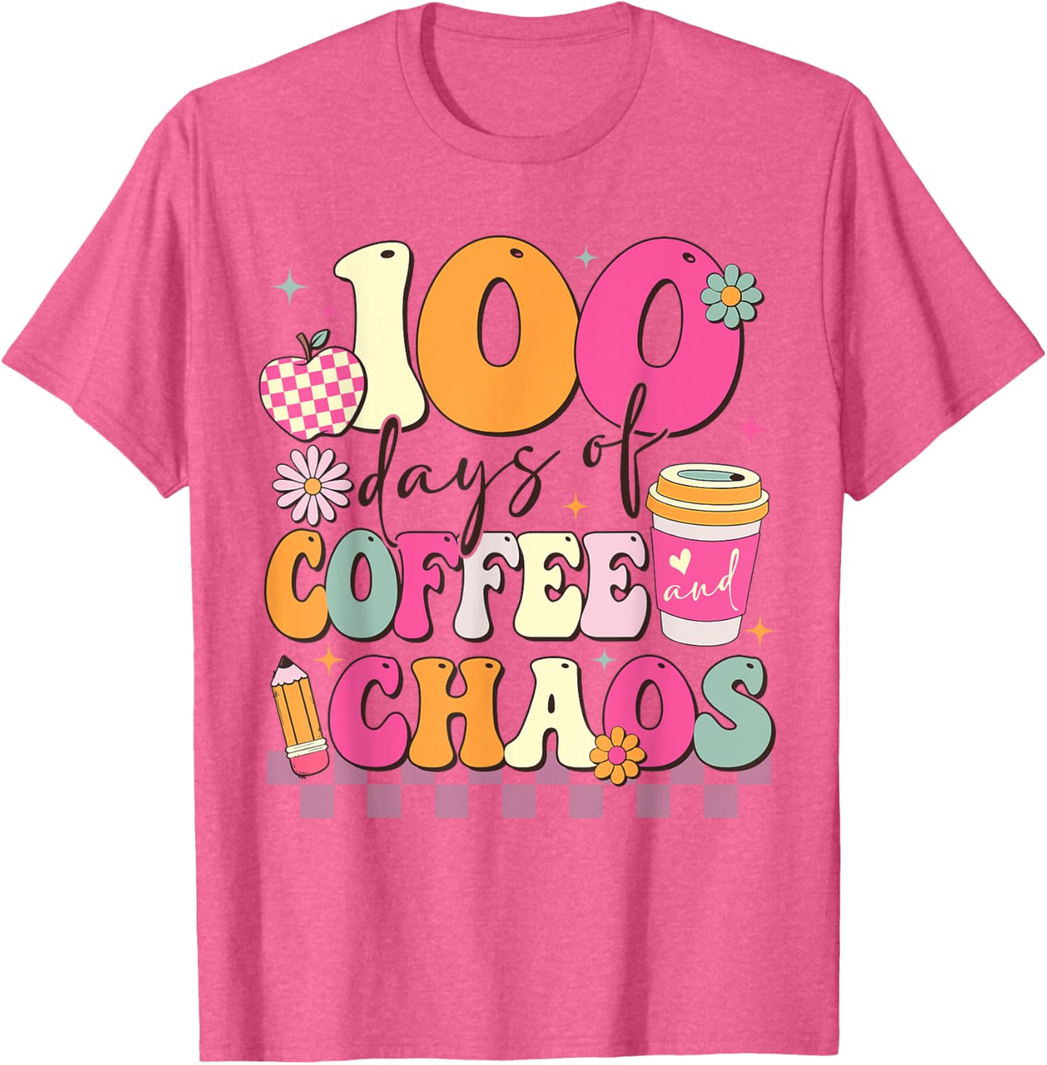 100 Days of Coffee and Chaos 100th Day School T-Shirt for Kids - 15