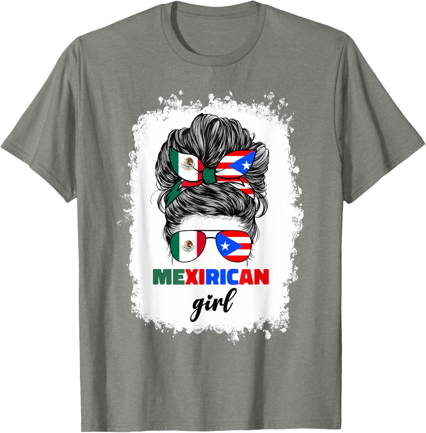 Mexirican Girl Mix T-Shirt Half Mexican Puerto Rican Flag Design - 3