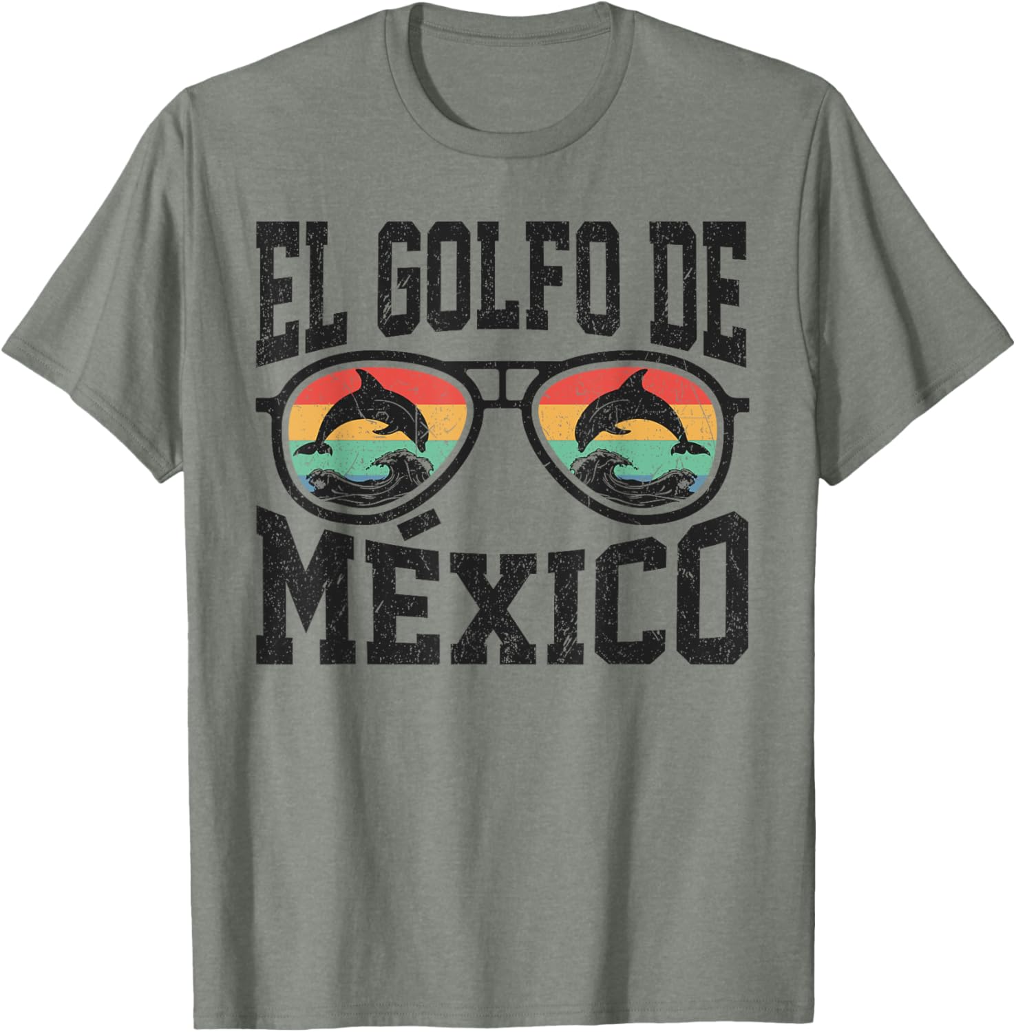 El Golfo De Mexico Dolphin Beach T-Shirt Retro Vintage Sunglasses Style - 18