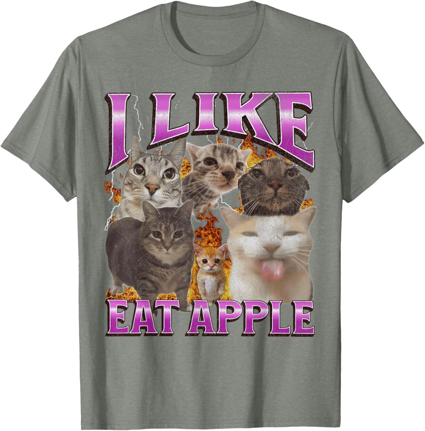Funny Cat Meme Graphic T-Shirt I Like Eat Apples for Men and Women - 2