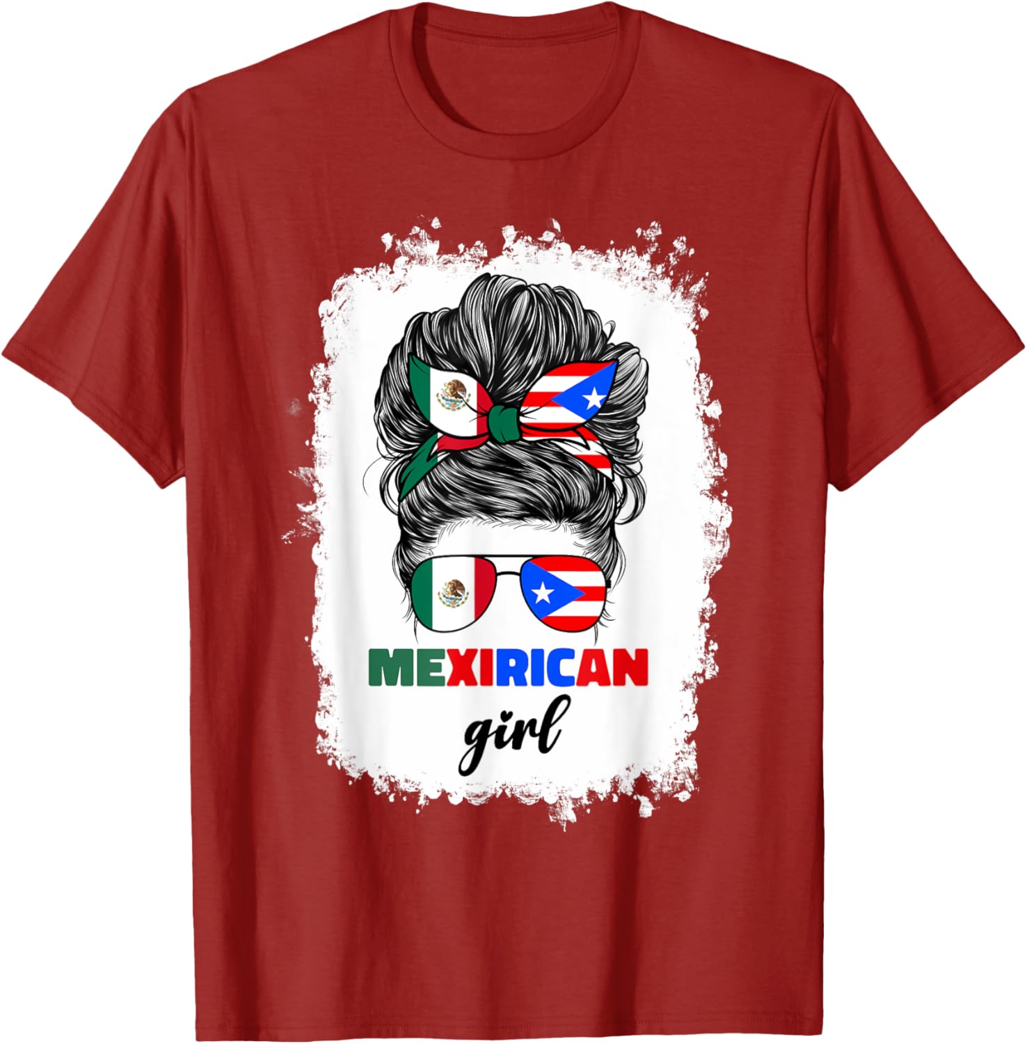 Mexirican Girl Mix T-Shirt Half Mexican Puerto Rican Flag Design - 23