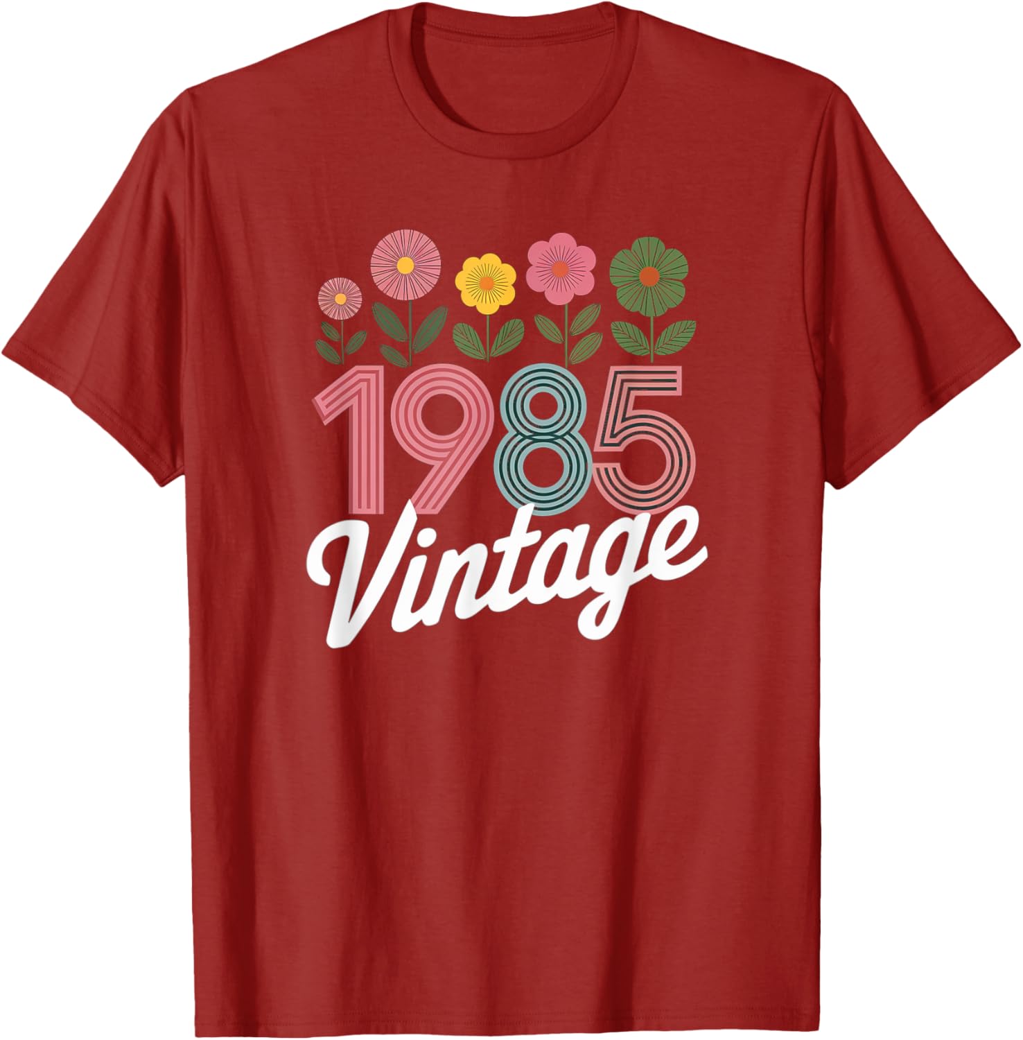 Vintage 1985 Retro Flowers T-Shirt for Birthday Girls and Women - 1