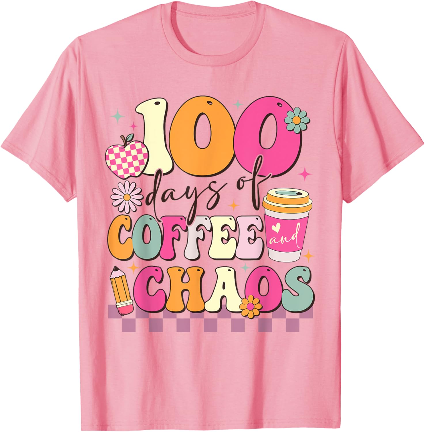 100 Days of Coffee and Chaos 100th Day School T-Shirt for Kids - 14