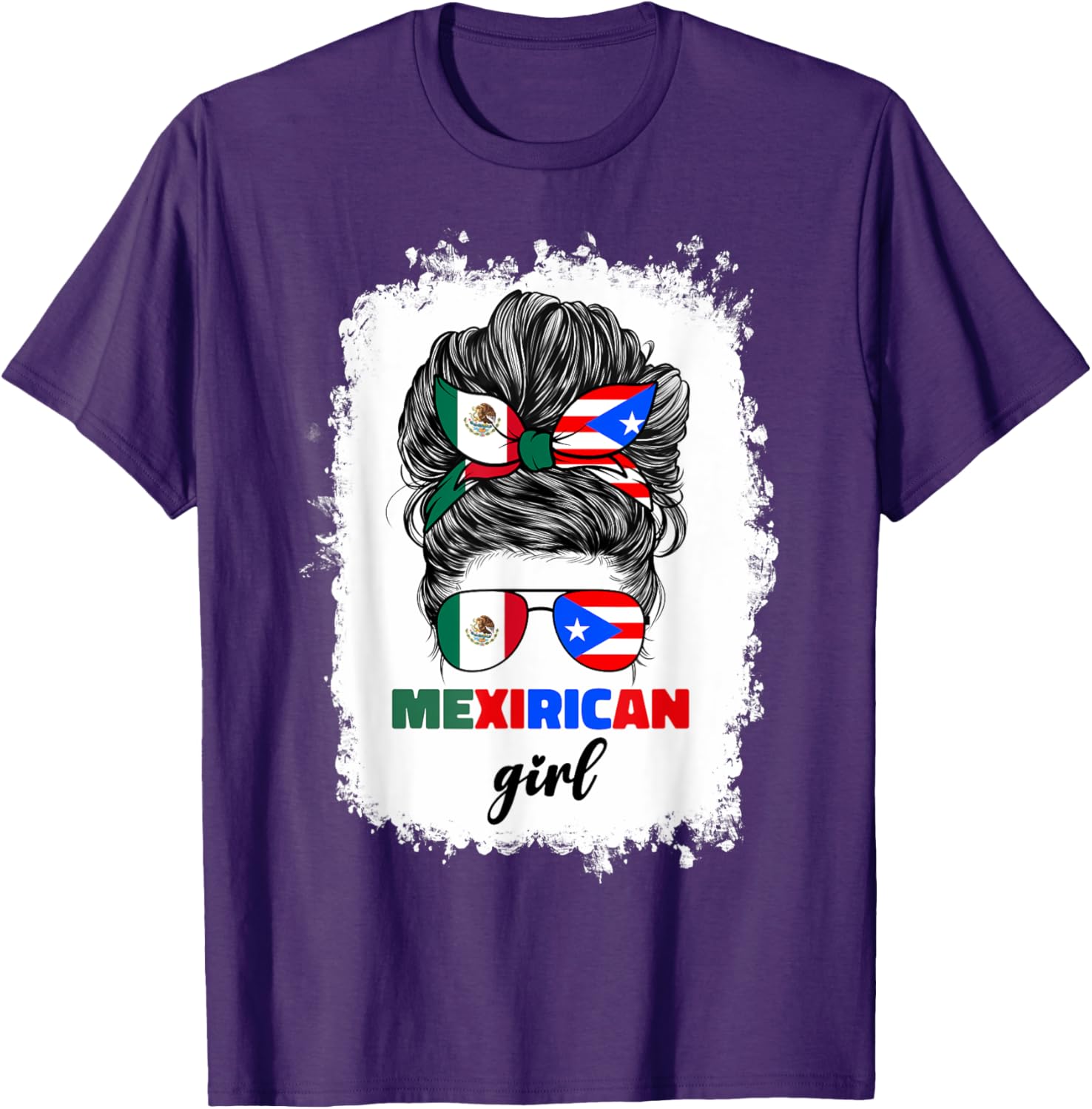 Mexirican Girl Mix T-Shirt Half Mexican Puerto Rican Flag Design - 16