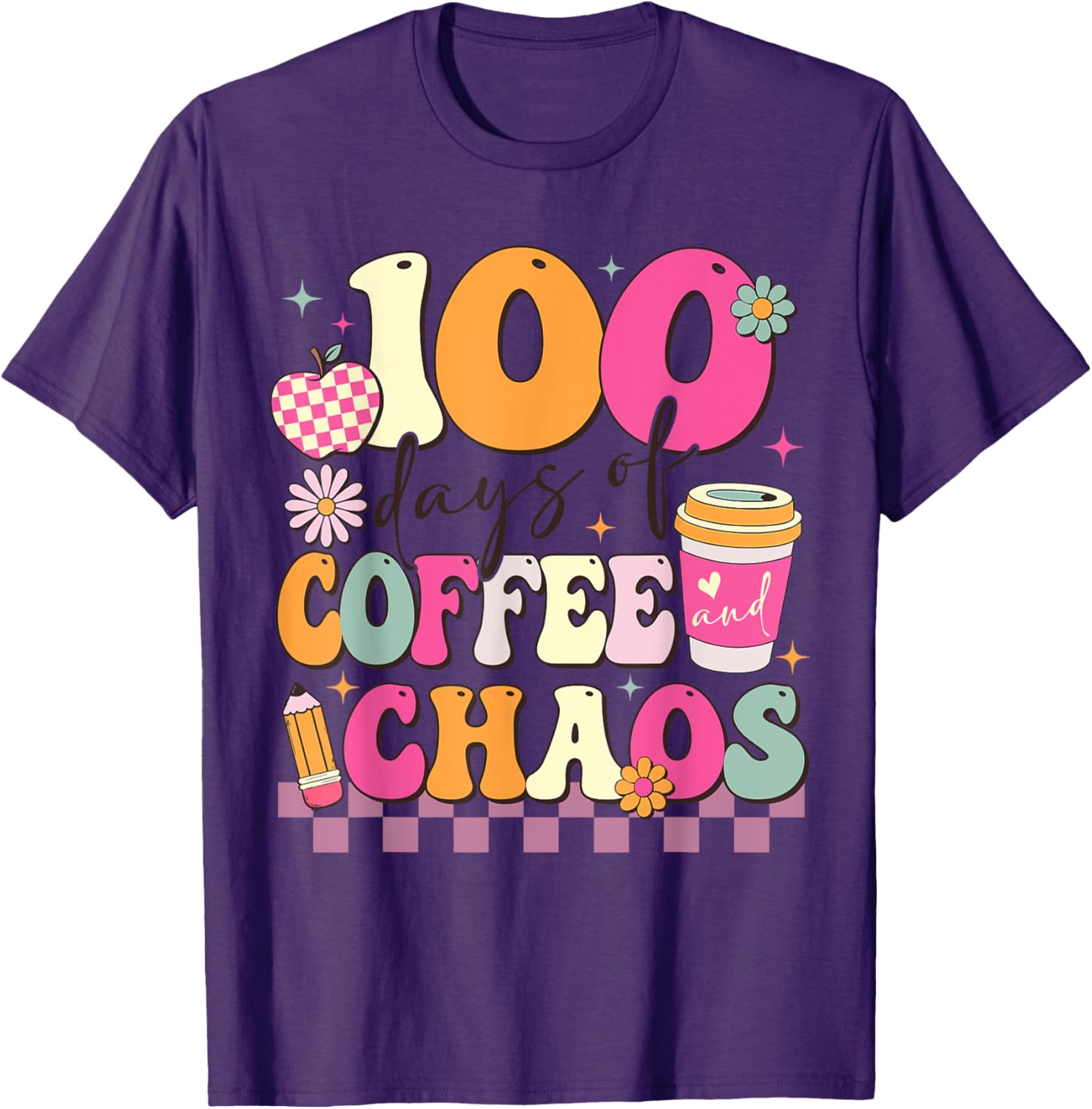 100 Days of Coffee and Chaos 100th Day School T-Shirt for Kids - 12