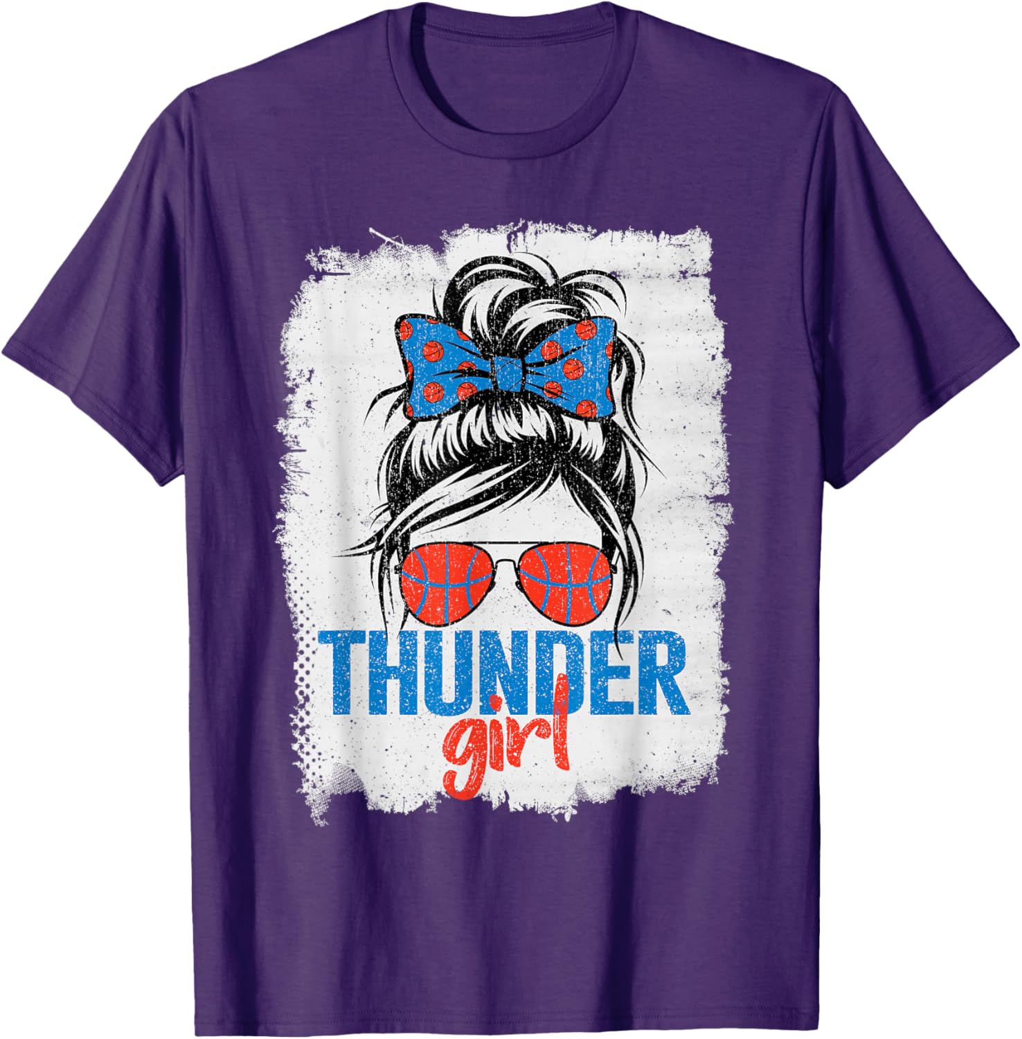 Vintage Thunder Girl Messy Bun T-Shirt for Retro Sports Fans - 2