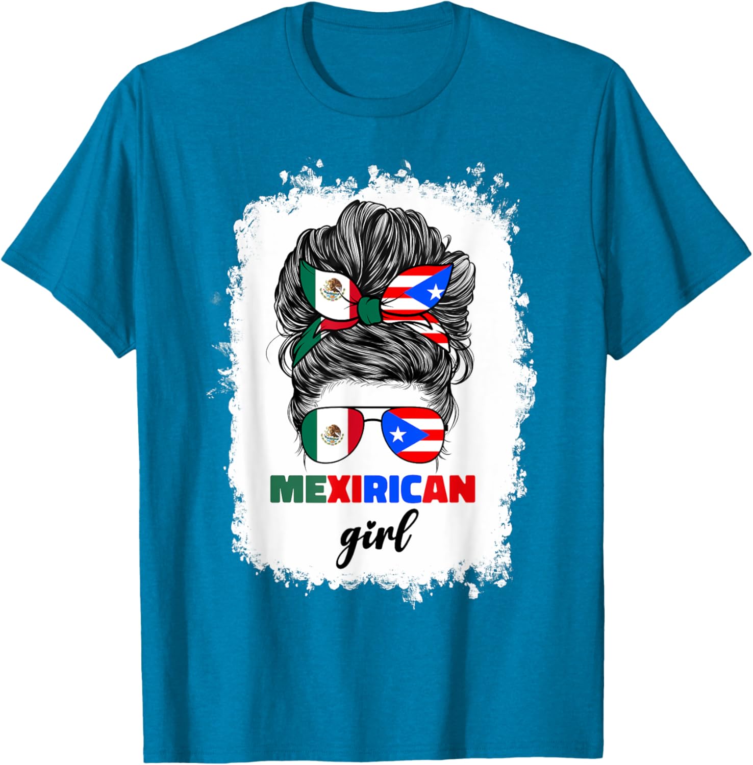 Mexirican Girl Mix T-Shirt Half Mexican Puerto Rican Flag Design - 22