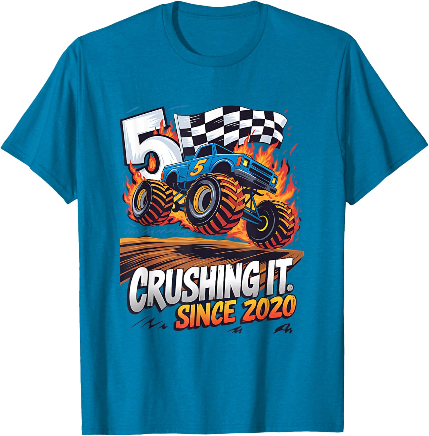 5th Birthday Kids Monster Truck T-Shirt Crushing It Since 2020 - 1
