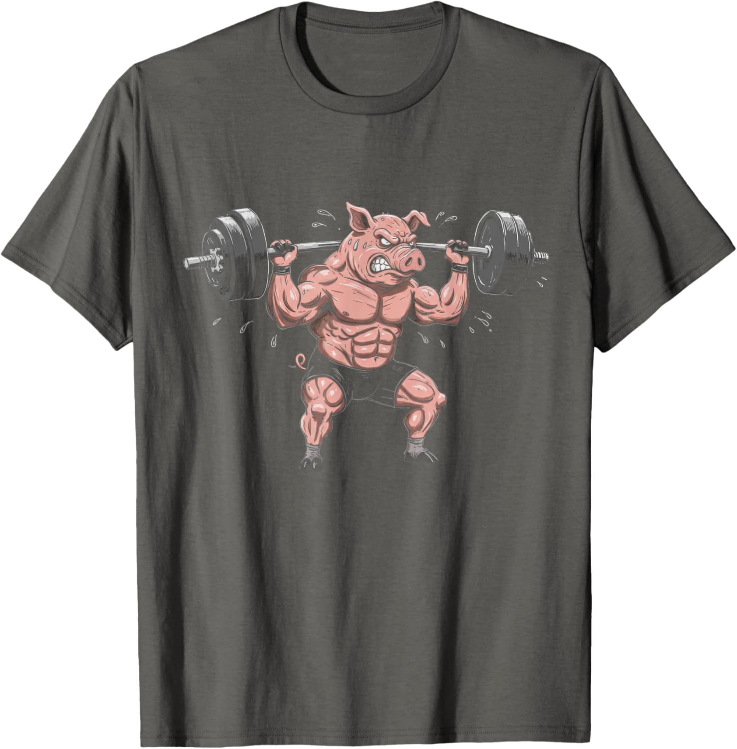 Funny Muscular Pig Lifting Barbell Gym T-Shirt for Workout Lovers - 12