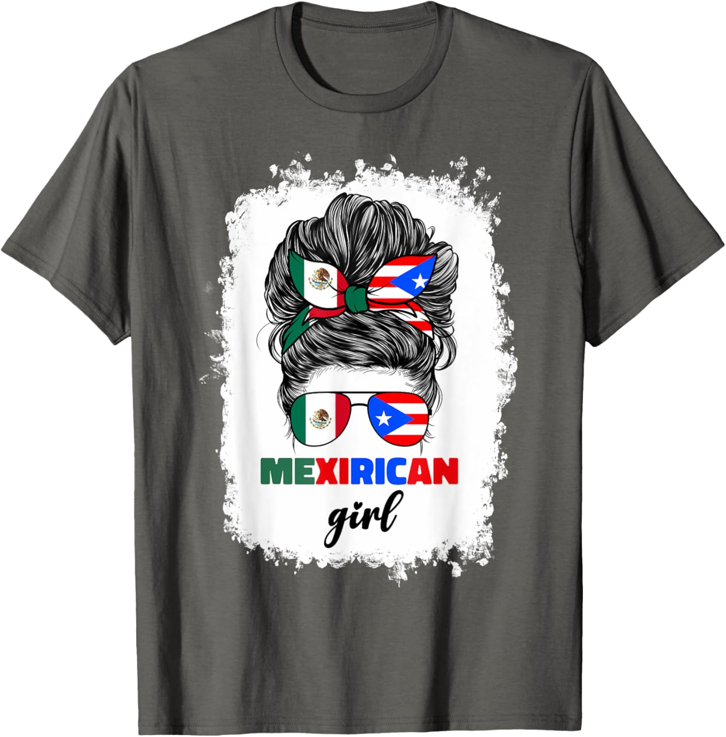 Mexirican Girl Mix T-Shirt Half Mexican Puerto Rican Flag Design - 6