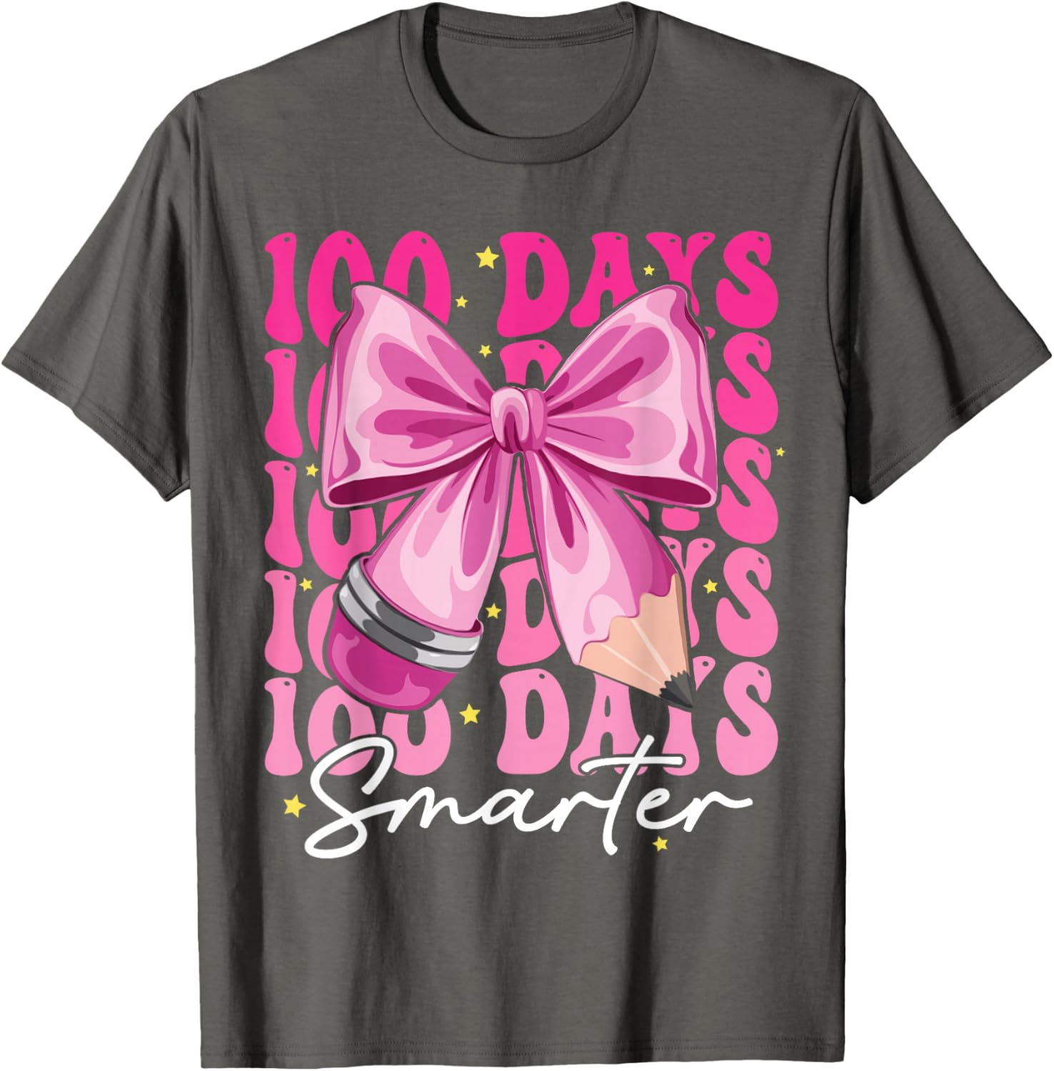 100 Days Smarter Coquette Bow T-Shirt for Girls - Perfect for School Celebrations - 1
