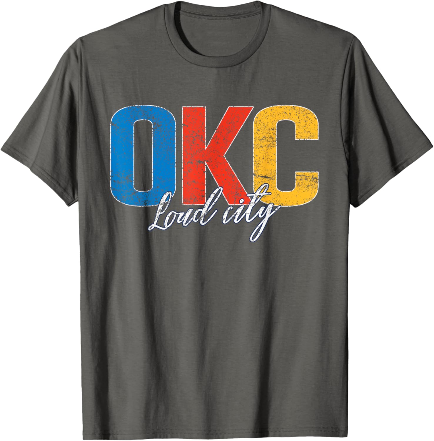 Vintage OKC Loud City Retro T-Shirt with Blue Sunset and Yellow Design - 2