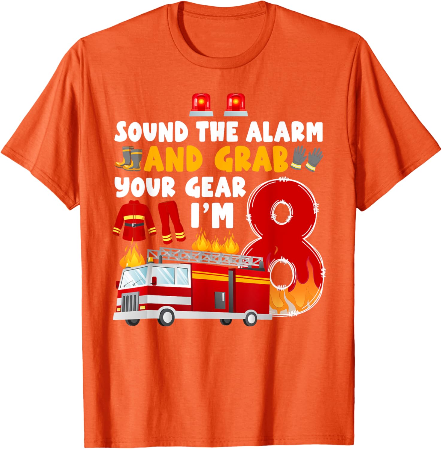 8th Birthday Firefighter T-Shirt for Boys Cute Fireman Graphic Tee - 1