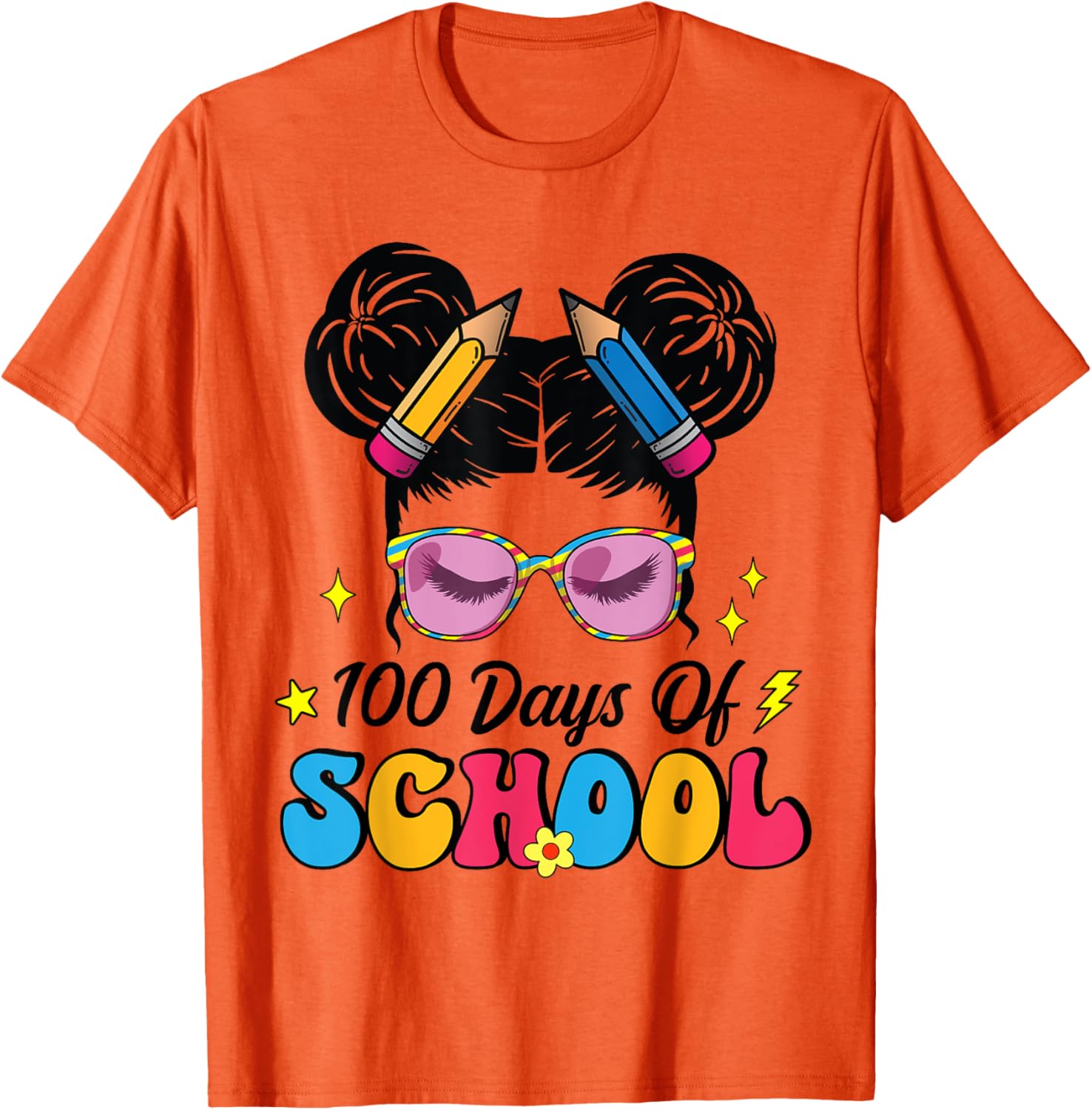 100 Days of School Messy Bun Girl T-Shirt for Kids Celebrating Milestone - 13