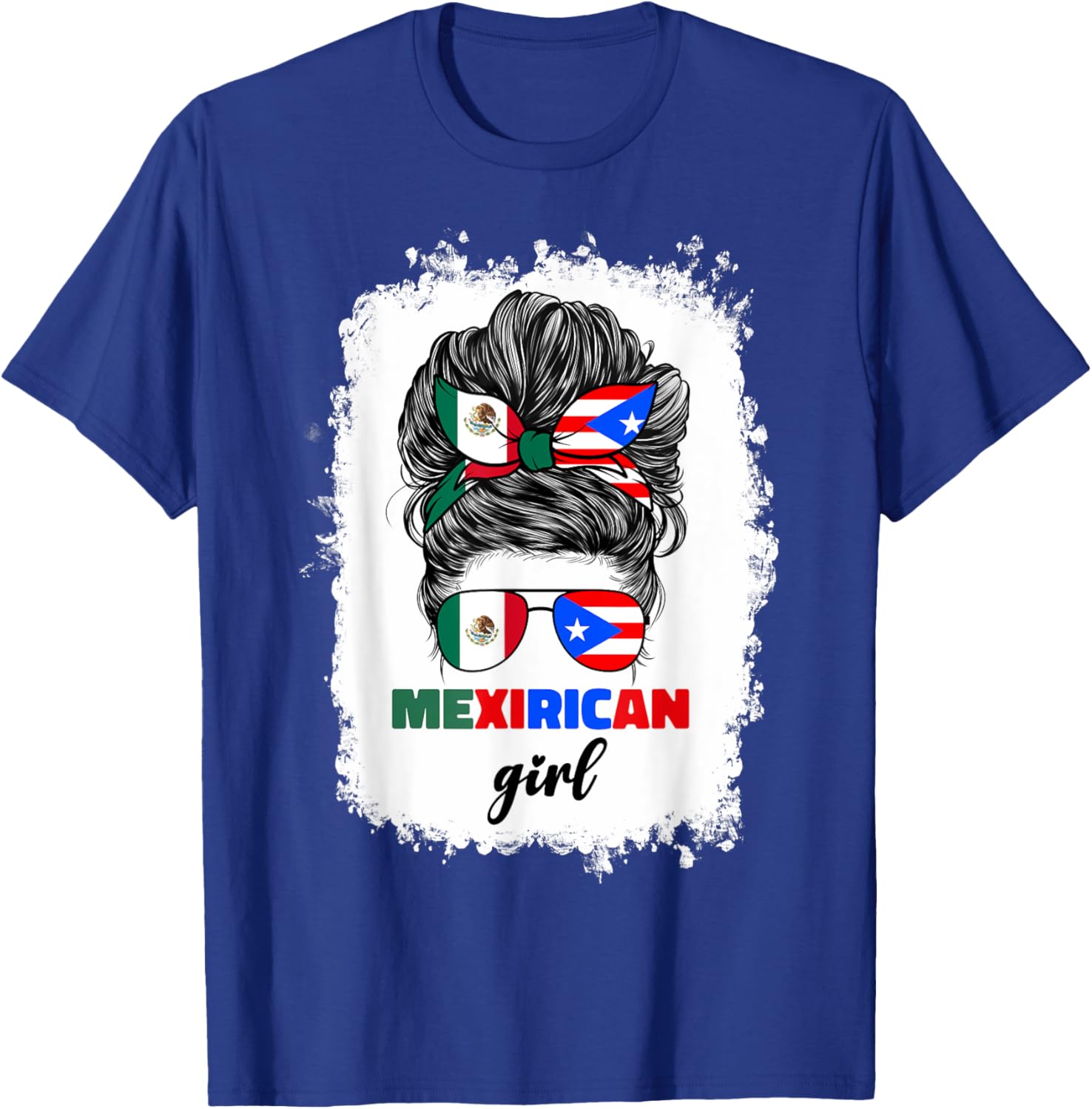 Mexirican Girl Mix T-Shirt Half Mexican Puerto Rican Flag Design - 5