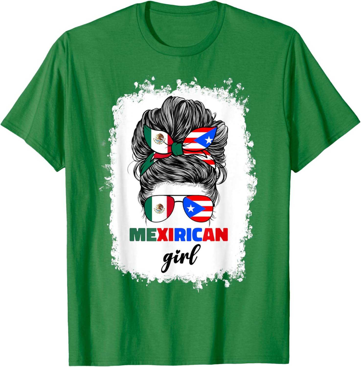 Mexirican Girl Mix T-Shirt Half Mexican Puerto Rican Flag Design - 7