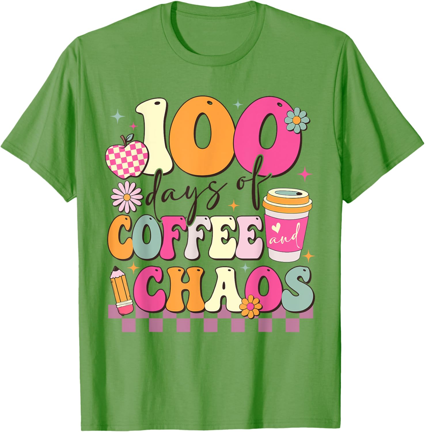 100 Days of Coffee and Chaos 100th Day School T-Shirt for Kids - 11