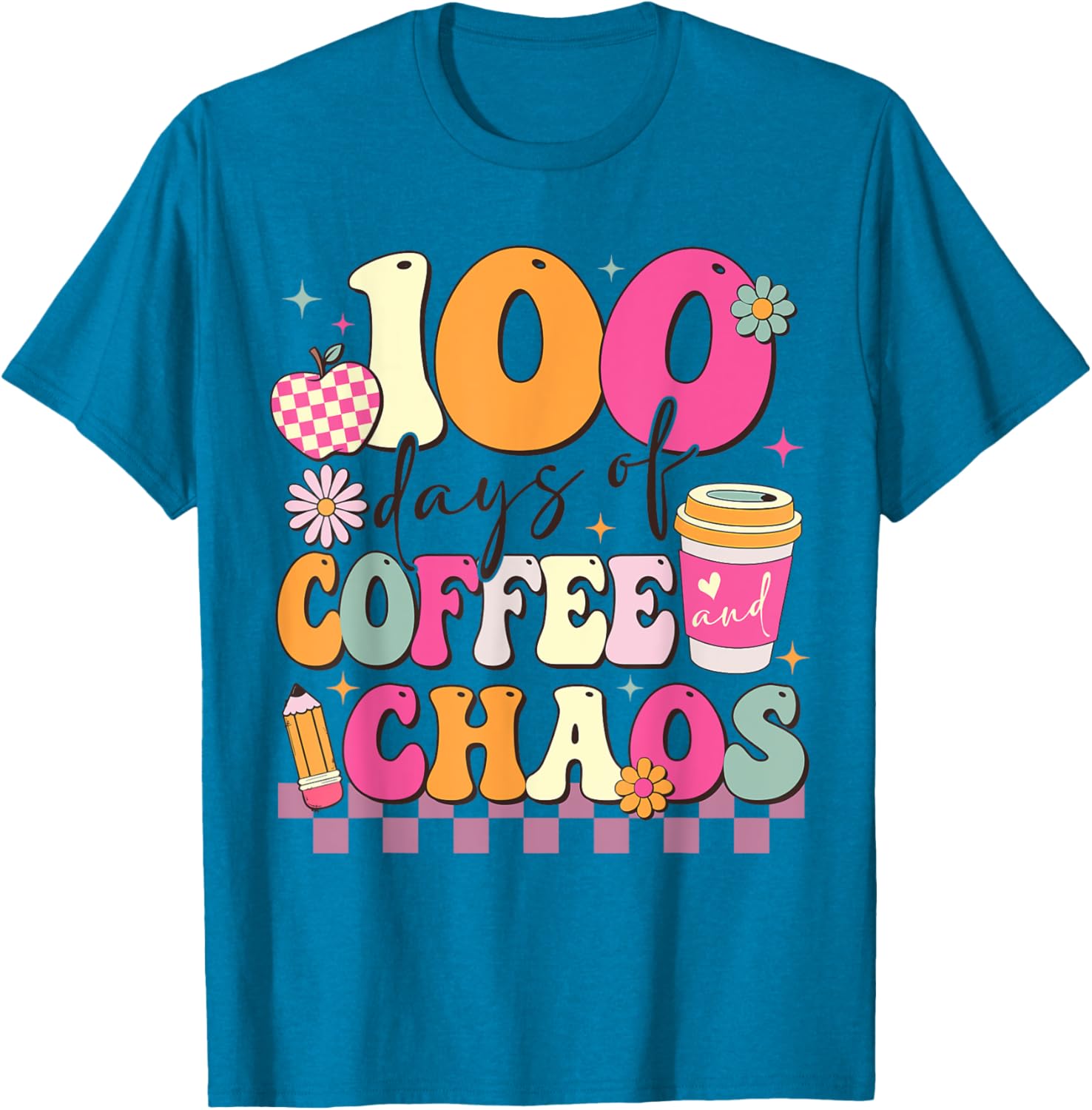 100 Days of Coffee and Chaos 100th Day School T-Shirt for Kids - 7