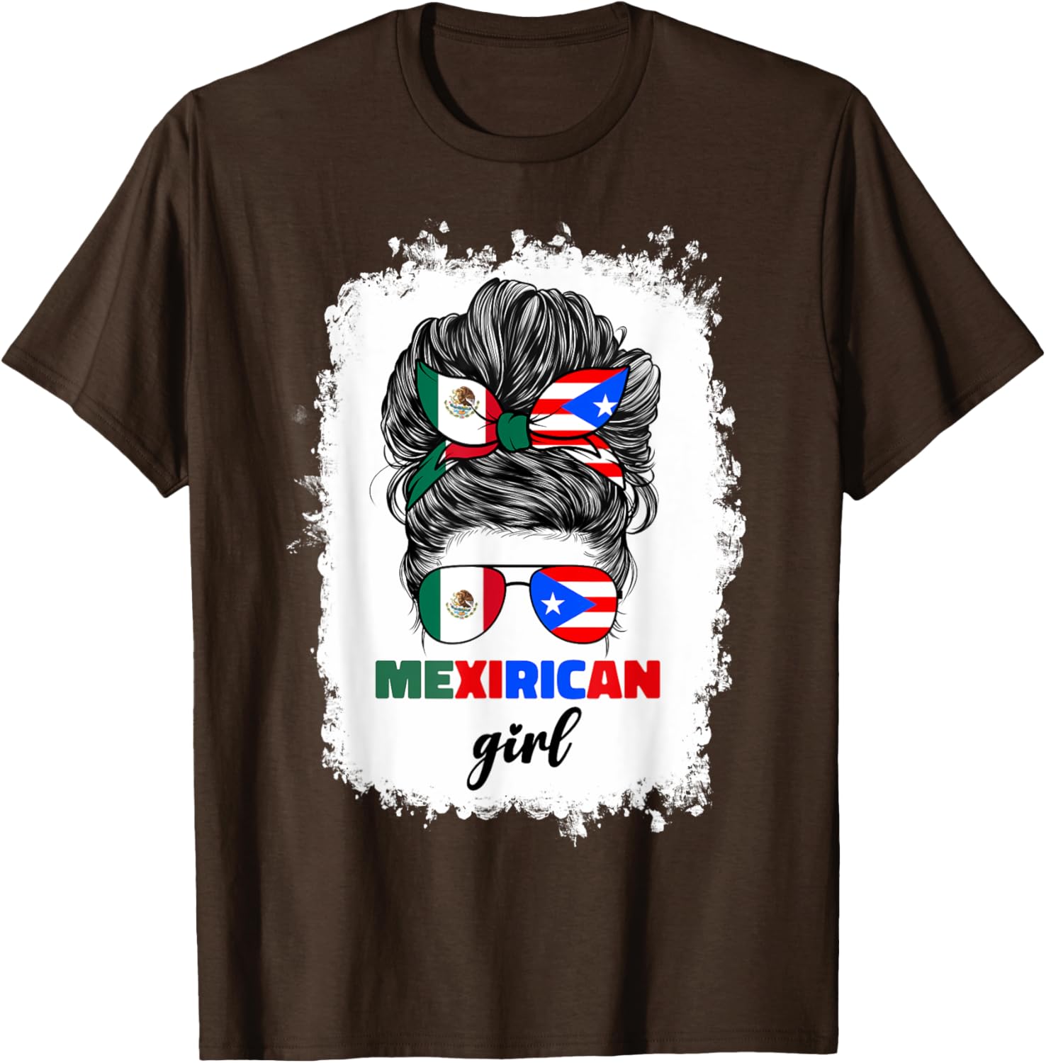 Mexirican Girl Mix T-Shirt Half Mexican Puerto Rican Flag Design - 8