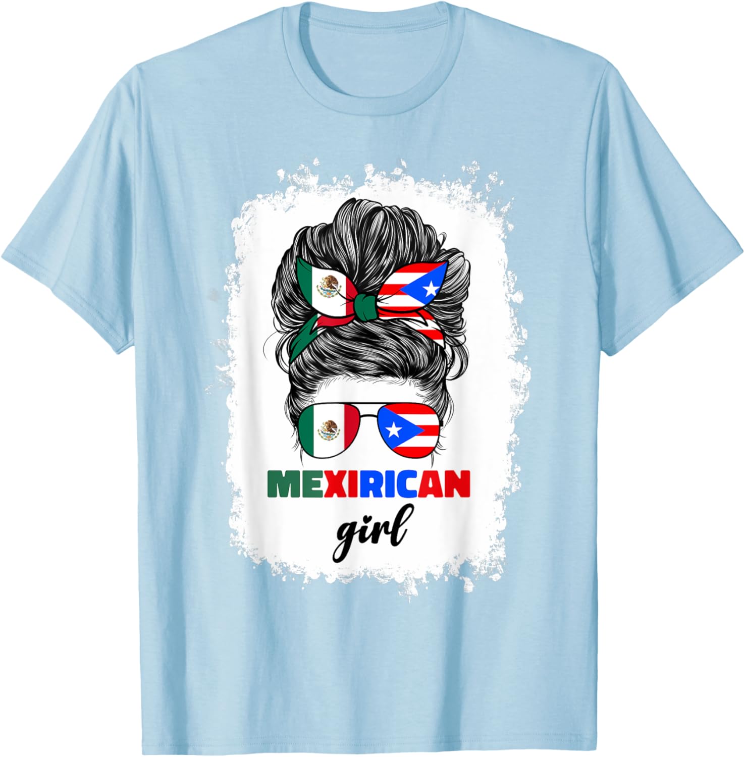 Mexirican Girl Mix T-Shirt Half Mexican Puerto Rican Flag Design - 9
