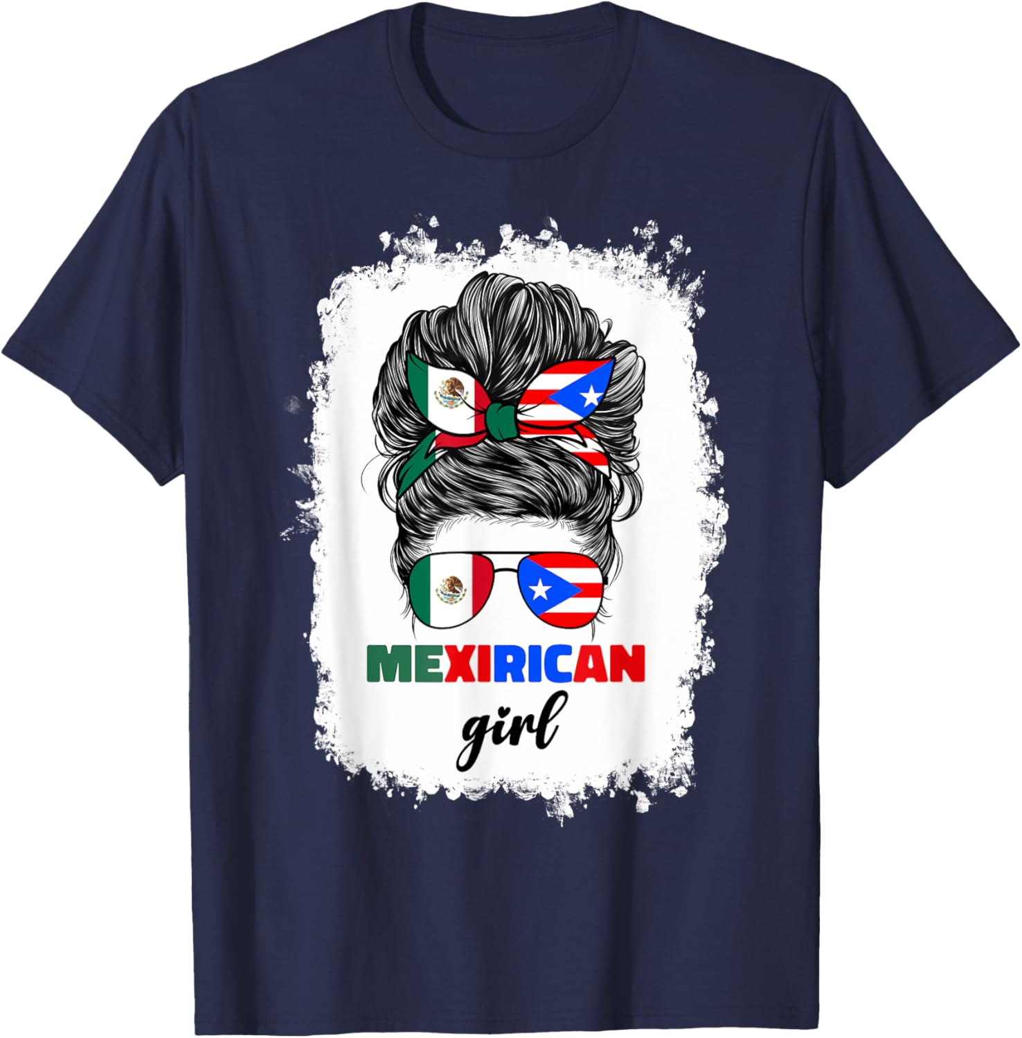 Mexirican Girl Mix T-Shirt Half Mexican Puerto Rican Flag Design - 15