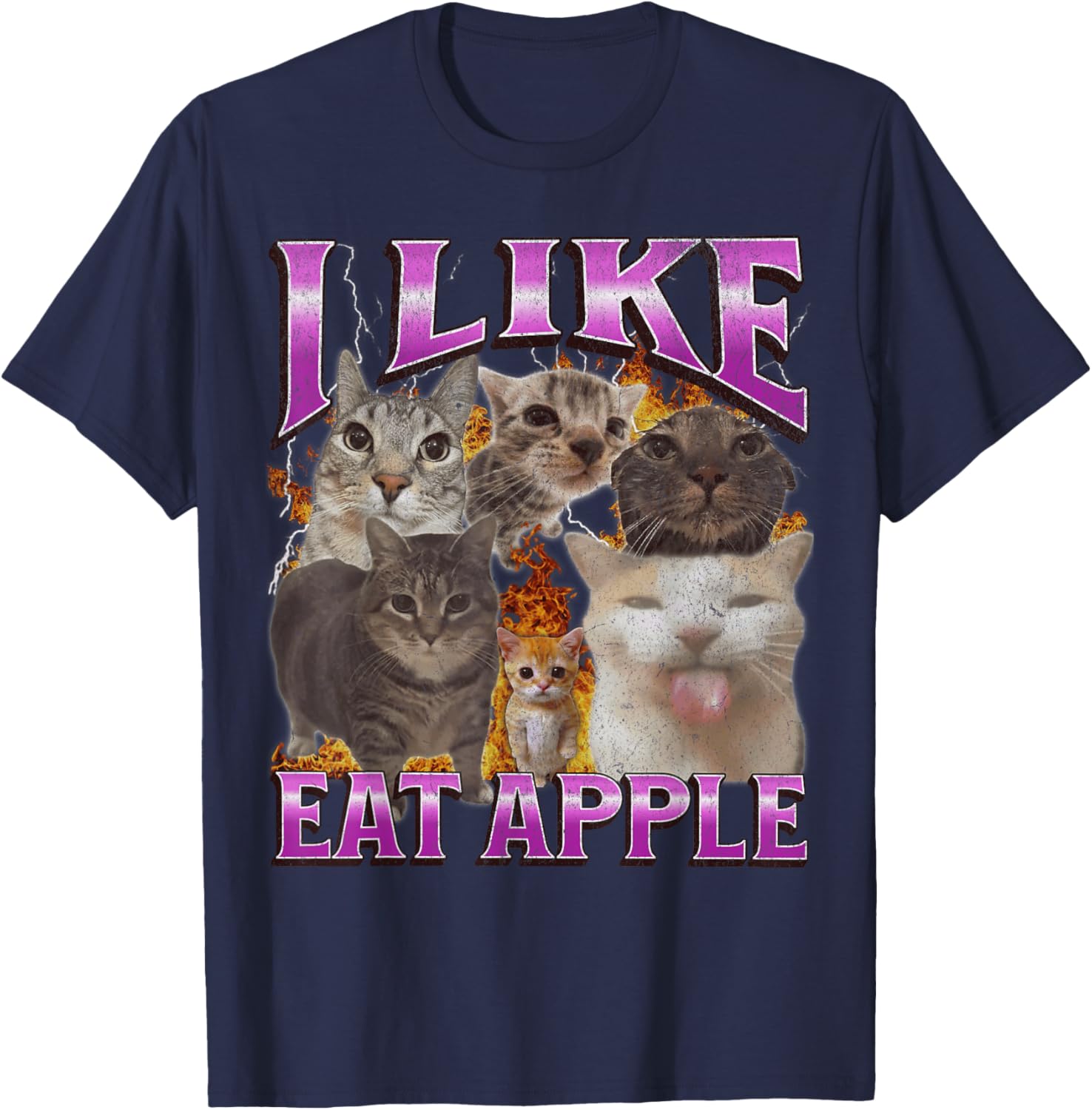 Funny Cat Meme Graphic T-Shirt I Like Eat Apples for Men and Women - 9