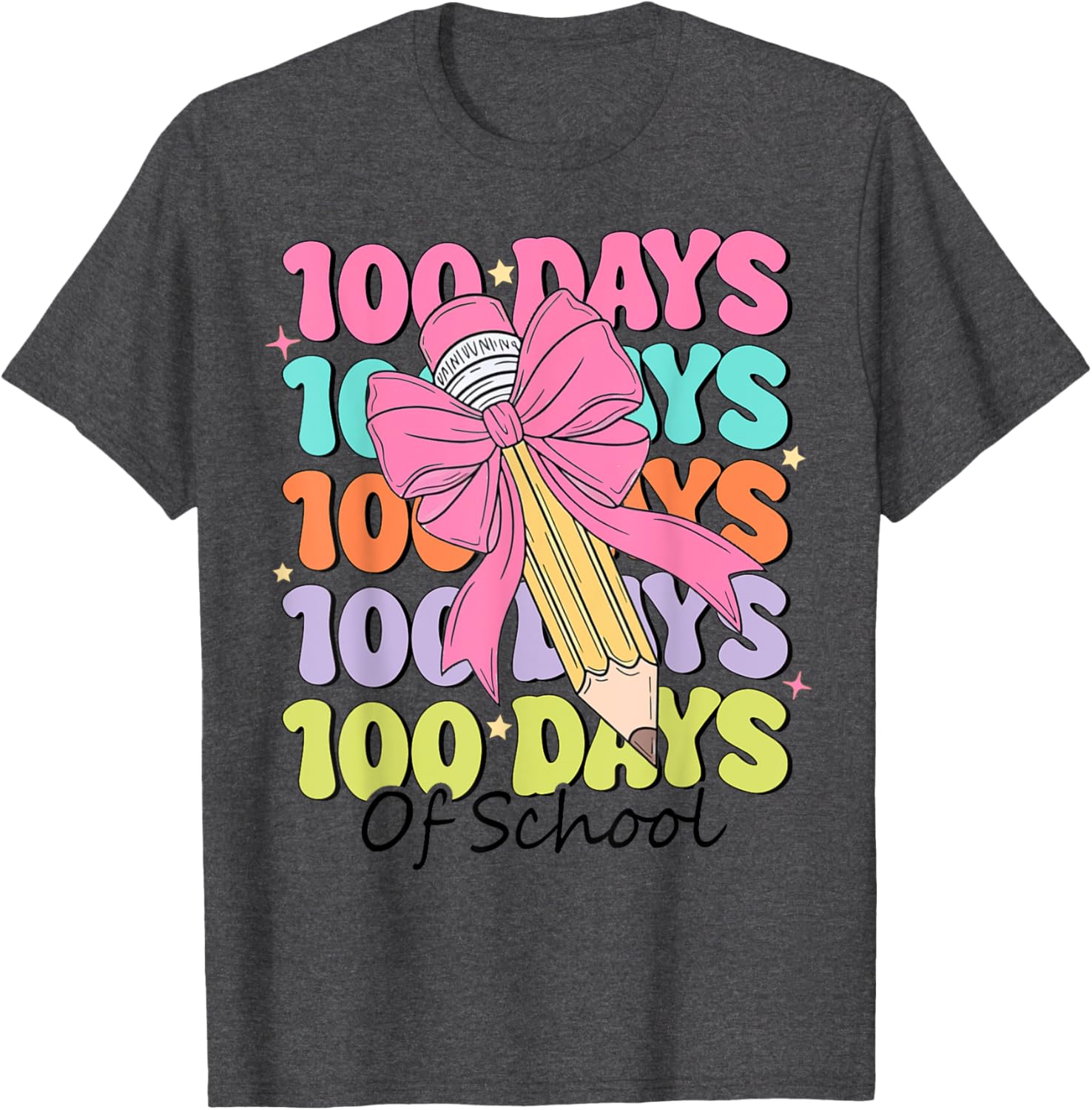 100 Days of School Teacher Coquette Bow T-Shirt for Fun Classroom Celebrations - 1
