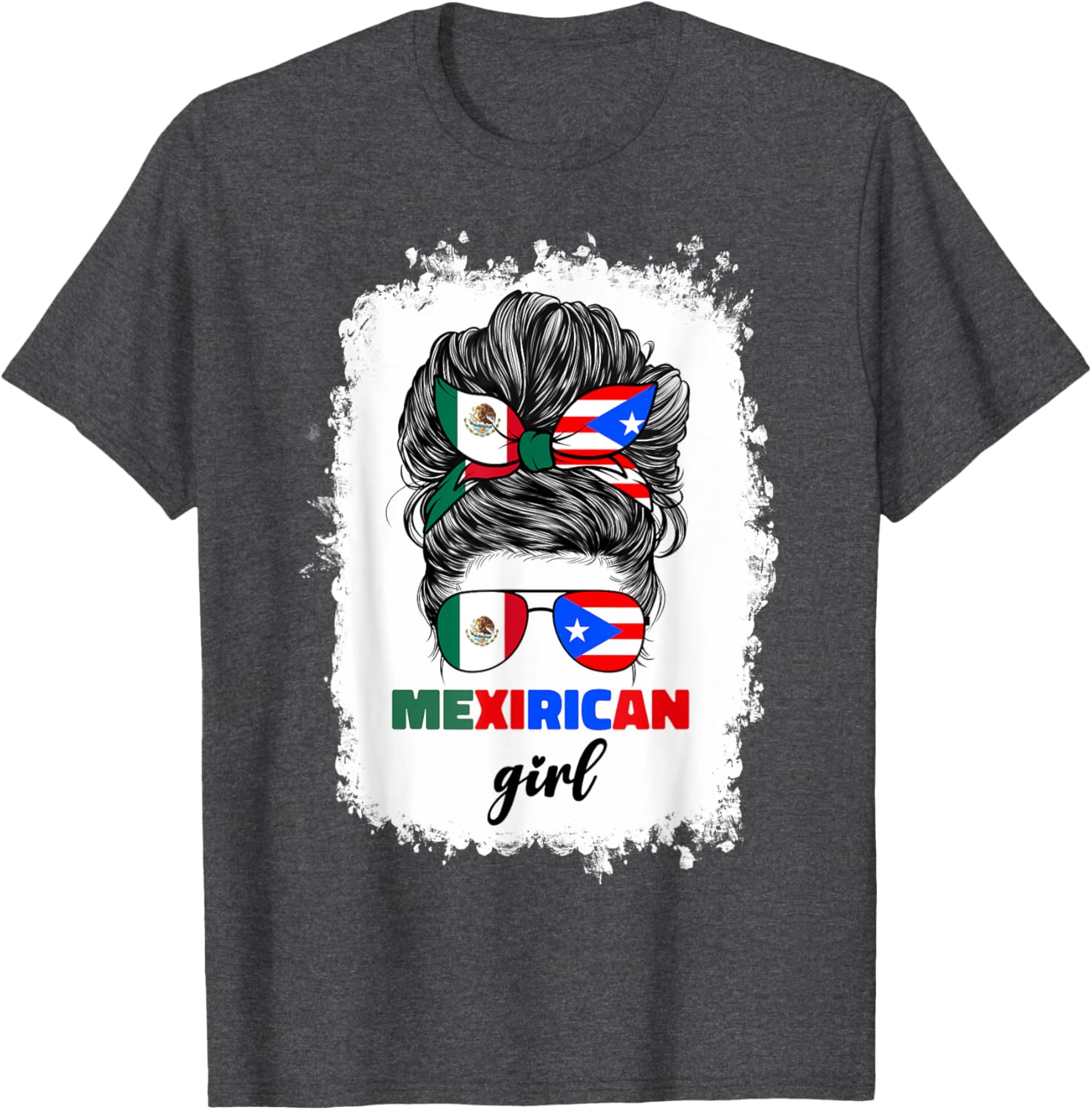 Mexirican Girl Mix T-Shirt Half Mexican Puerto Rican Flag Design - 4