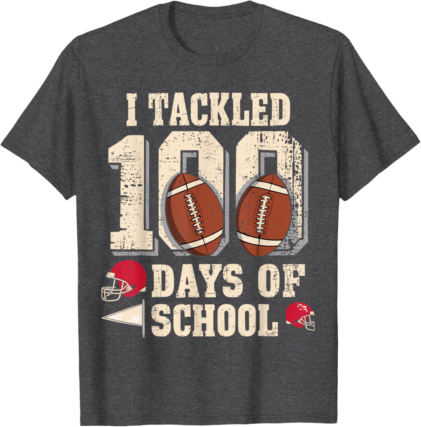 100 Days of School Boys Football T-Shirt for 100th Day Celebration - 1