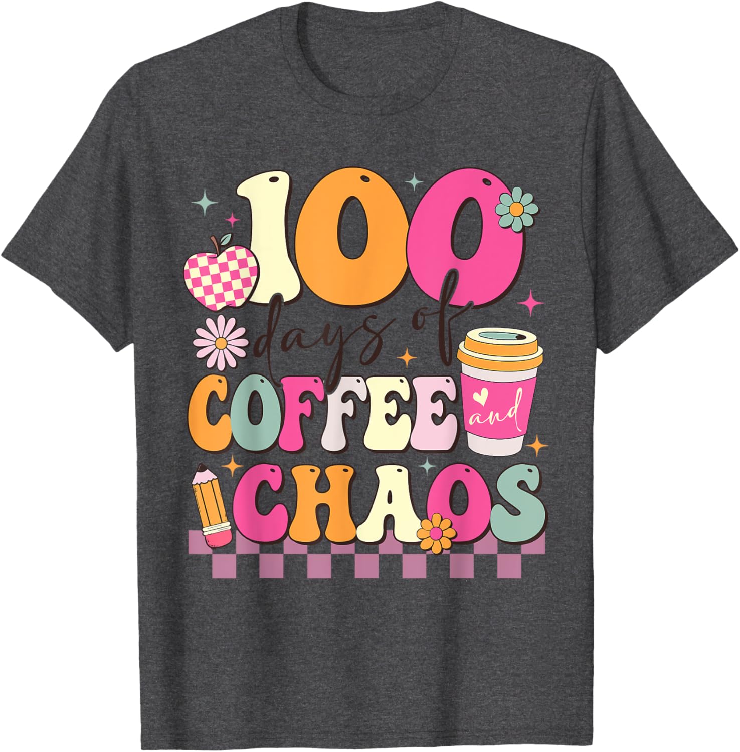100 Days of Coffee and Chaos 100th Day School T-Shirt for Kids - 5