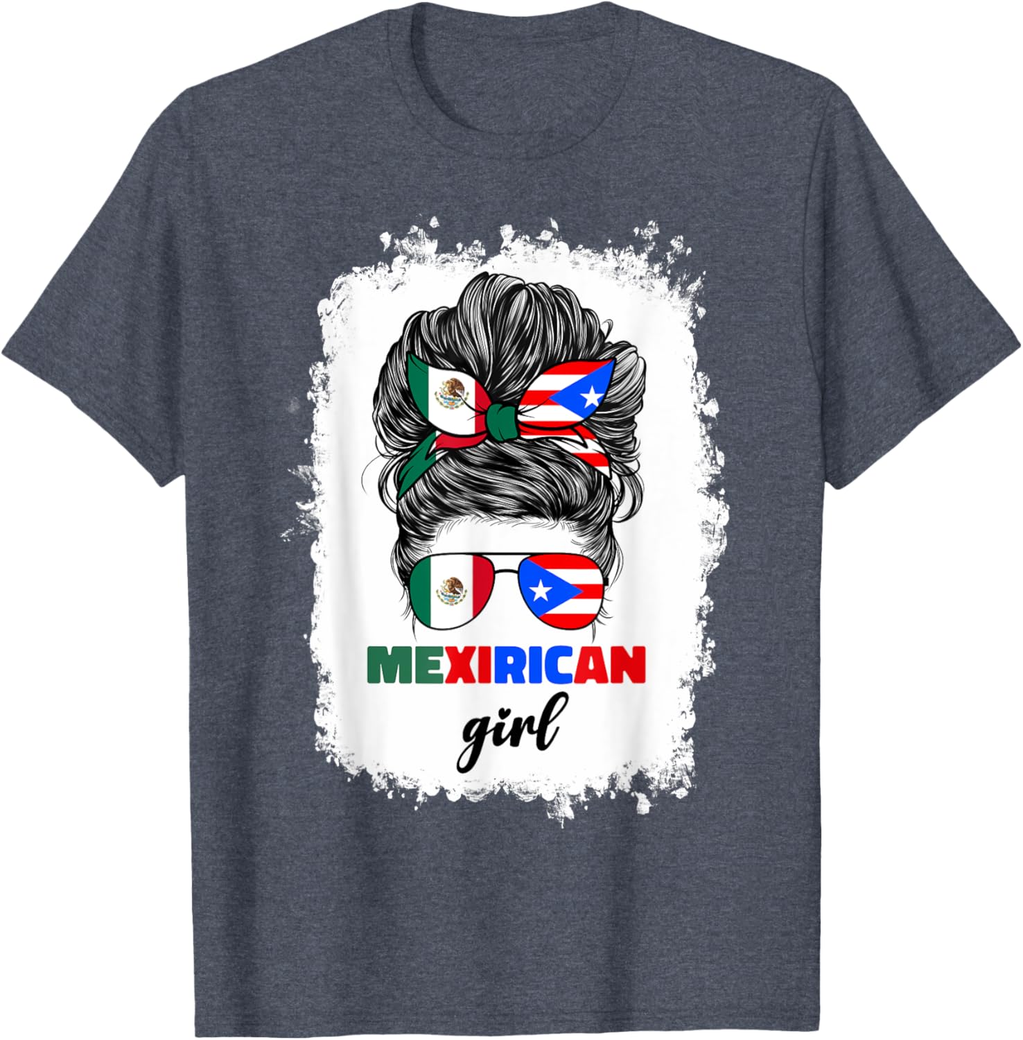 Mexirican Girl Mix T-Shirt Half Mexican Puerto Rican Flag Design - 13