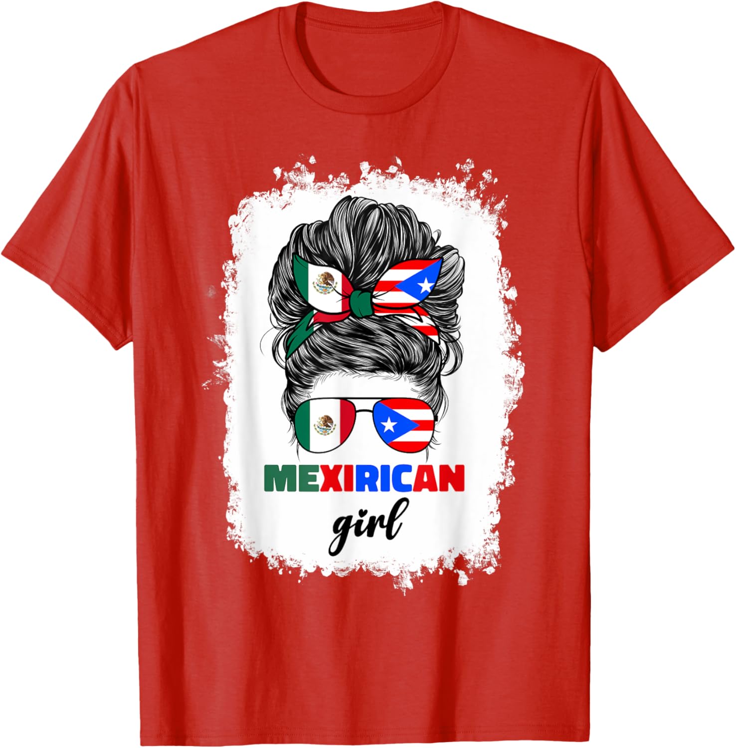 Mexirican Girl Mix T-Shirt Half Mexican Puerto Rican Flag Design - 21