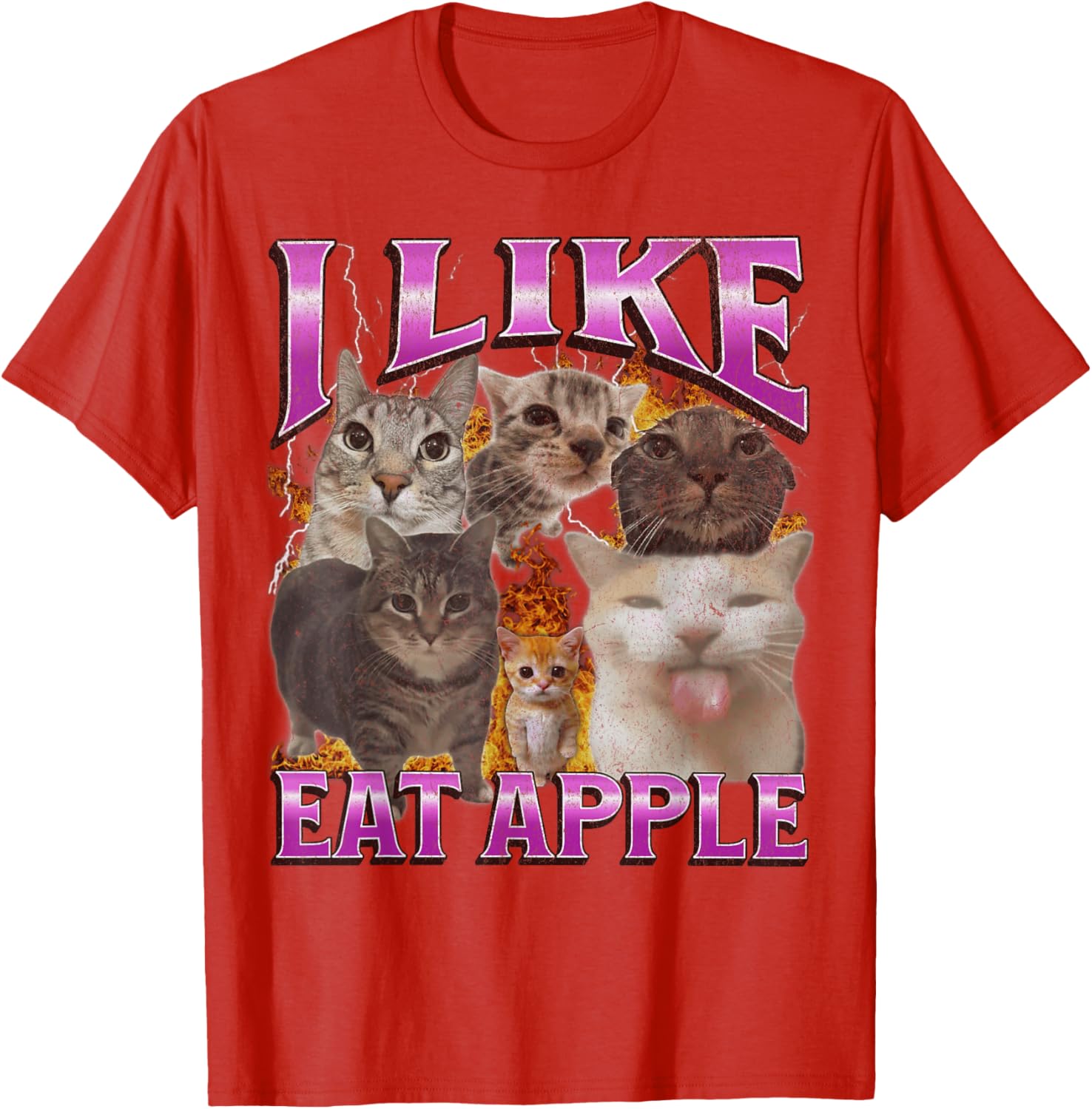 Funny Cat Meme Graphic T-Shirt I Like Eat Apples for Men and Women - 4