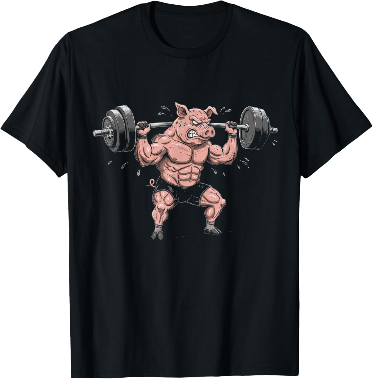 Funny Muscular Pig Lifting Barbell Gym T-Shirt for Workout Lovers - 11