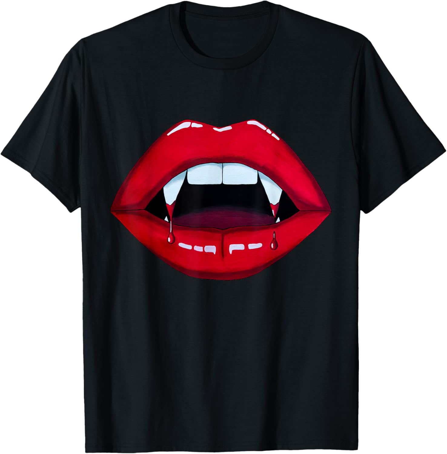 Sexy Vampire Bite T-Shirt with Red Lips and Fangs for Halloween Fun - 1