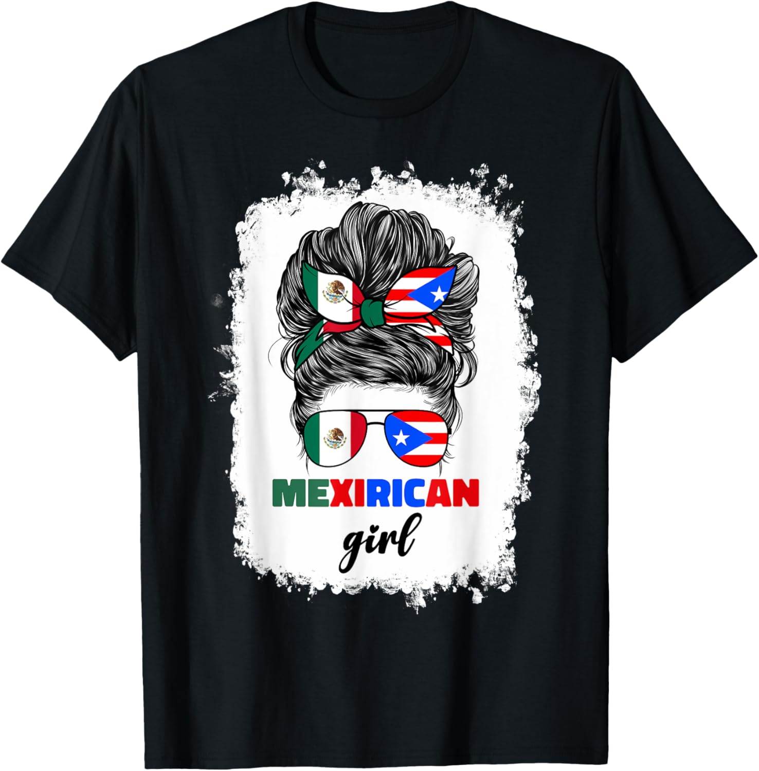 Mexirican Girl Mix T-Shirt Half Mexican Puerto Rican Flag Design - 12