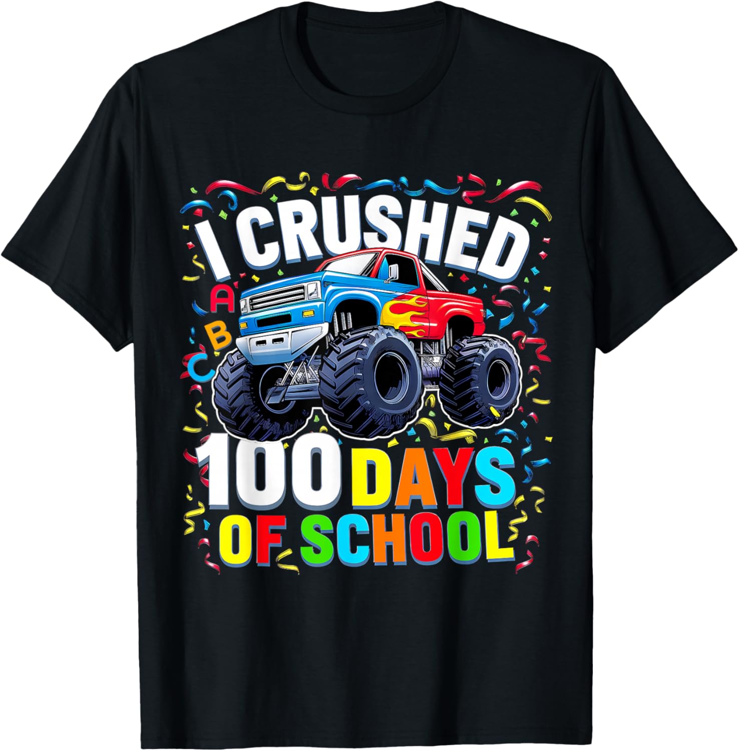 100 Days of School Monster Truck T-Shirt for Boys Fun School Spirit - 1